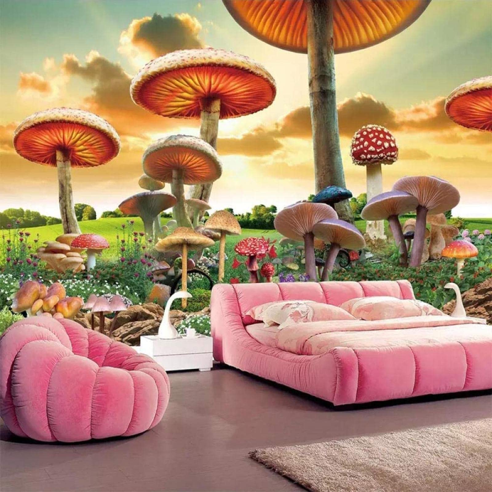 Colorful 3d Mushroom Wallpaper Modern Wallpaper Murals 3D Tale Deer