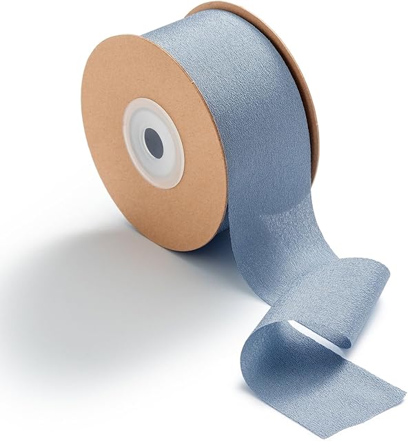MORSUNBELA Wstążka niebiesko-szara taśma dekoracyjna 3,8 cm x 23 m gruba taśma prezentowa niebieska szeroka, Dusty Blue dekoracyjna wstążka szyfonowa niebieska jedwabna wstążka