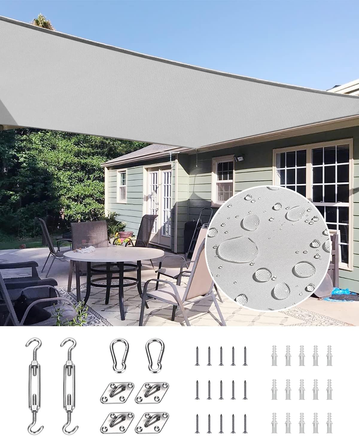 Quictent 20x16 ft Waterproof Sun Shade Sail for Patios 185G Polyester Fabric Cloth, 98% UV Block Outdoor Awning Shelter for Commercial, Backyard, Garden, Deck, Hardware Kit 20x16ft Gray