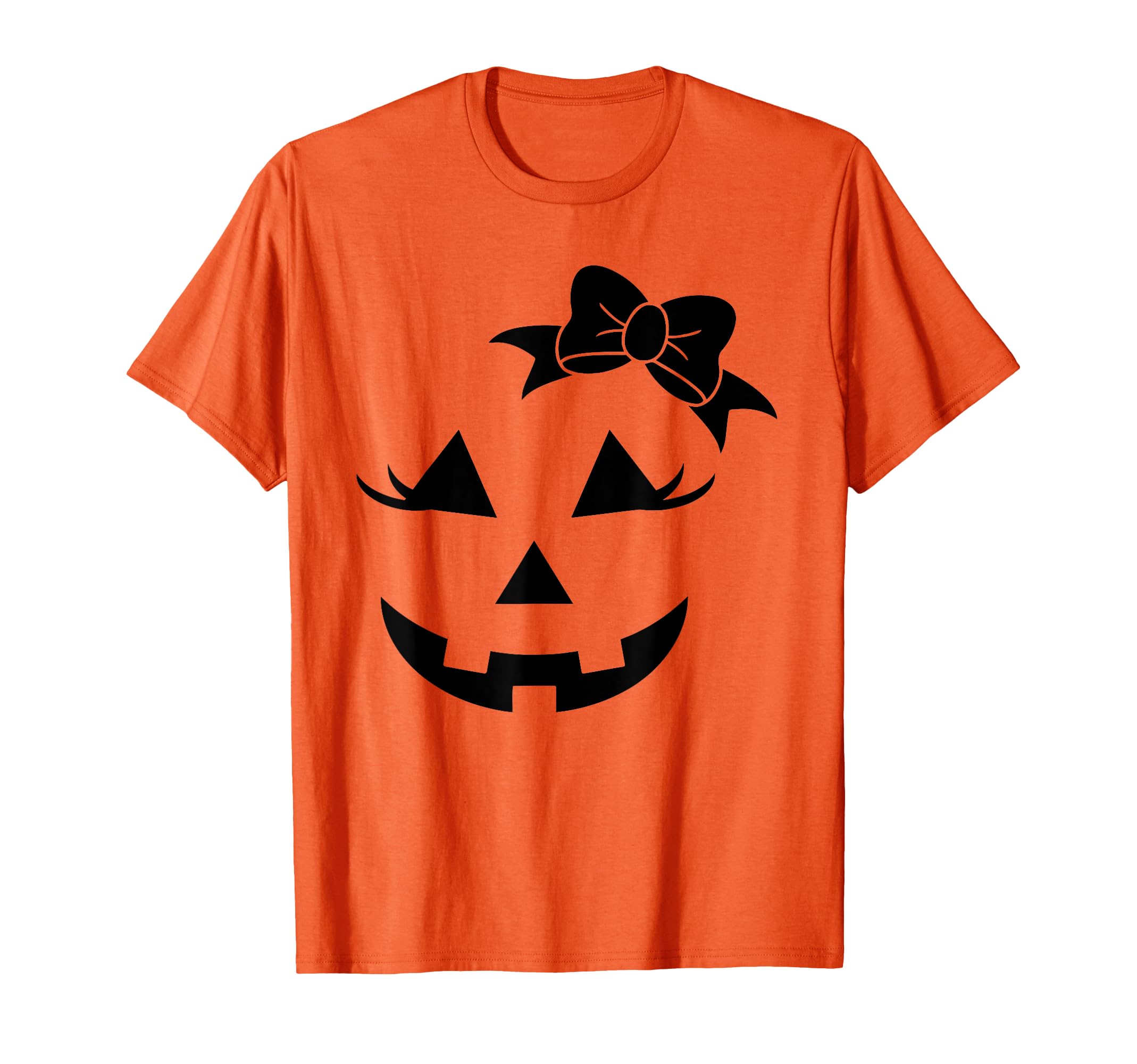 Fun Jack O Lantern Pumpkin Face Eyelashes Bow Halloween Girl T-Shirt