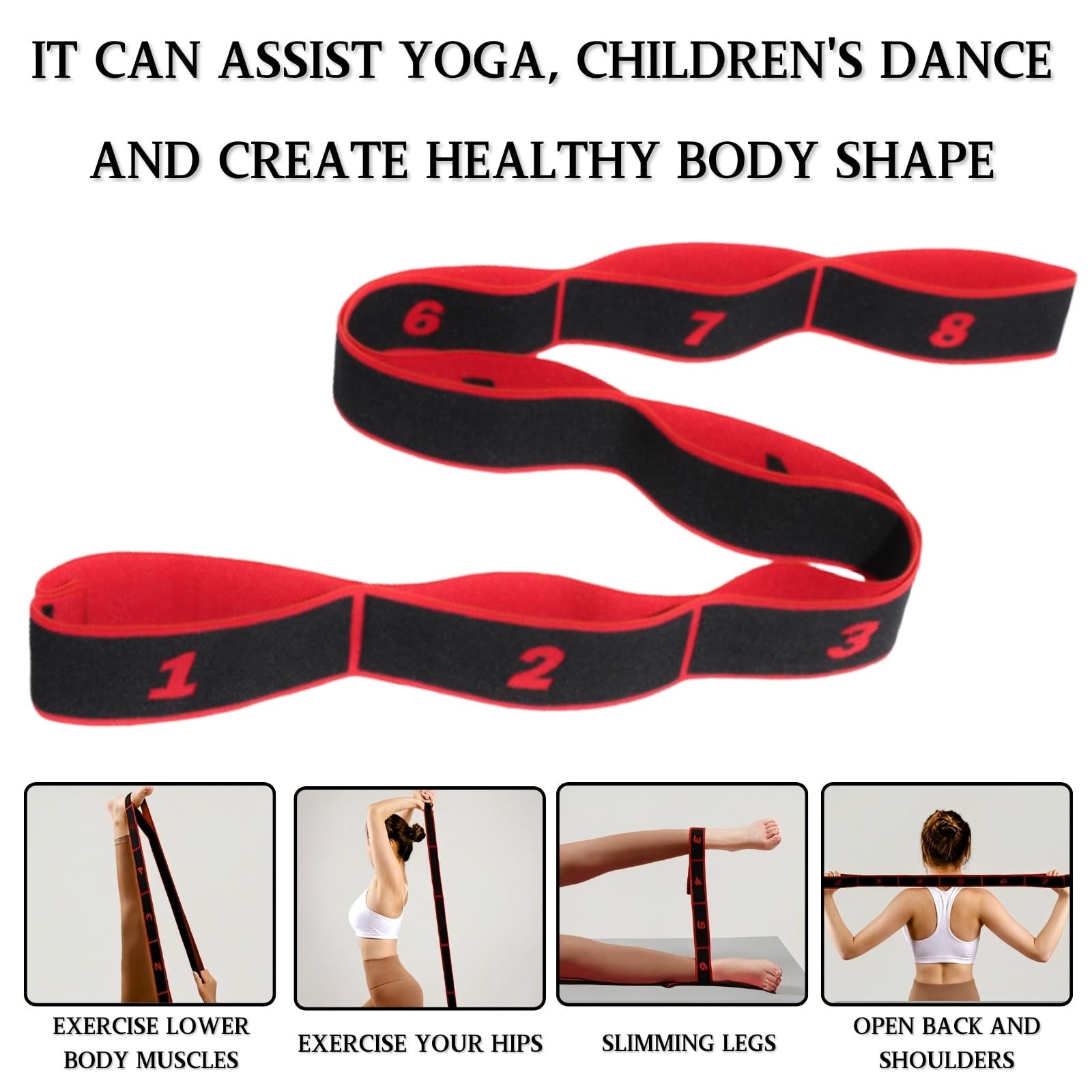 KEYRI Fascia elastica per yoga, 2 pezzi, fascia elastica di resistenza, fascia elastica per fitness, con 8 fibbie, per bambini e adulti Pilates Fitness Ginnastica