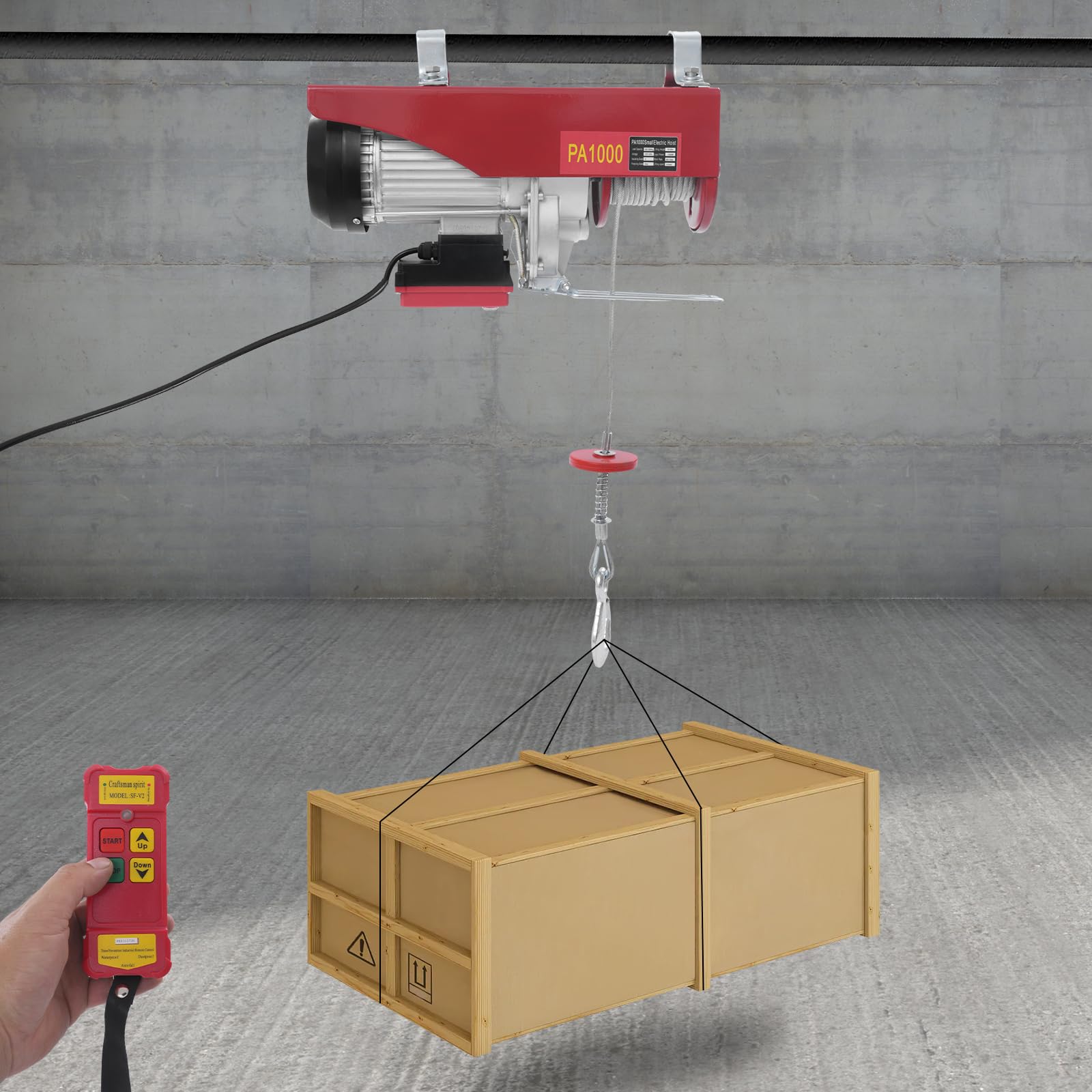 Cabrestante eléctrico de 220 V, capacidad de carga de 250 kg/400 kg/600 kg/1000 kg, altura de elevación 6/12 m, velocidad de elevación 10 m/min, IP40 eléctrico para garaje almacenes (1800 W