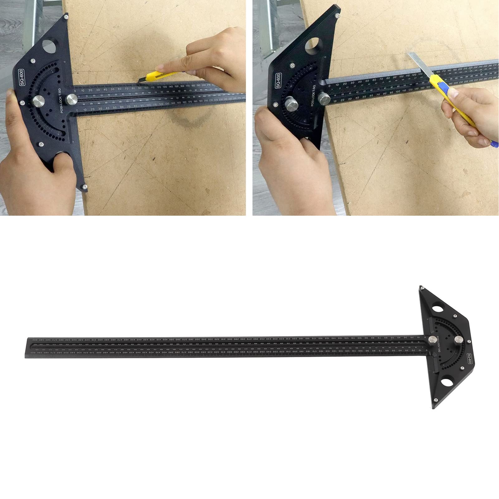 Regla de Trazado de Carpintería Multifuncional Duradera y Precisa para Proyectos de Carpintería Aleación de Aluminio Negro 1 Unidad