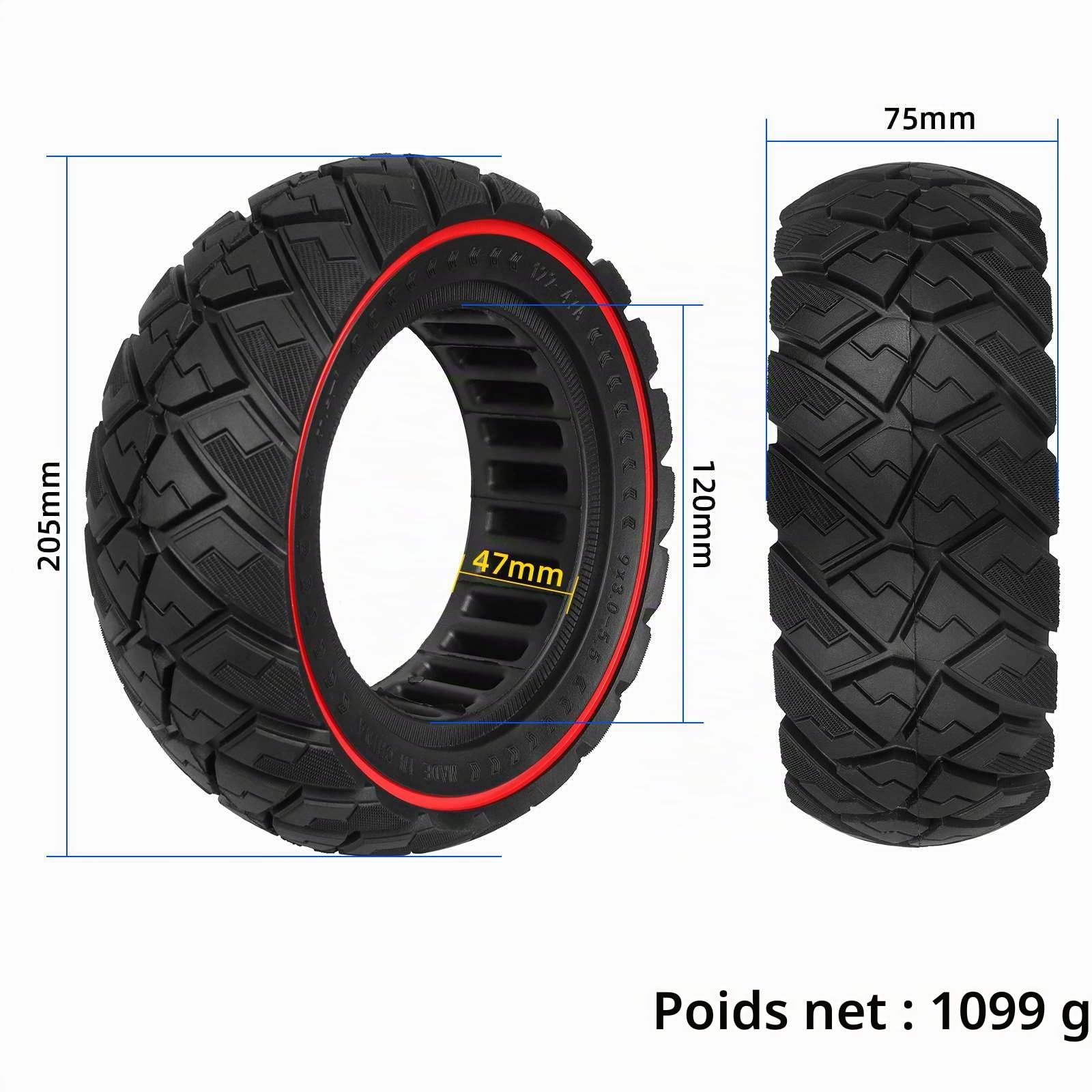 Lot de 2 pneus pleins 9 x 3,0-5,5" pour scooter électrique Kukirin G2 Pro - Pneus avant/arrière (rouge)