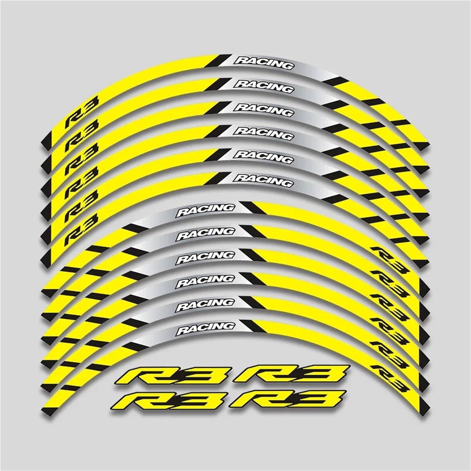 Decorative Stickers 17inch Motorcycle Accessories Stickers Rim Tire Decorative Decals Wheels Hub Reflective Stripes Tape Set for Y-AMAHA YZFR3(Yellow)