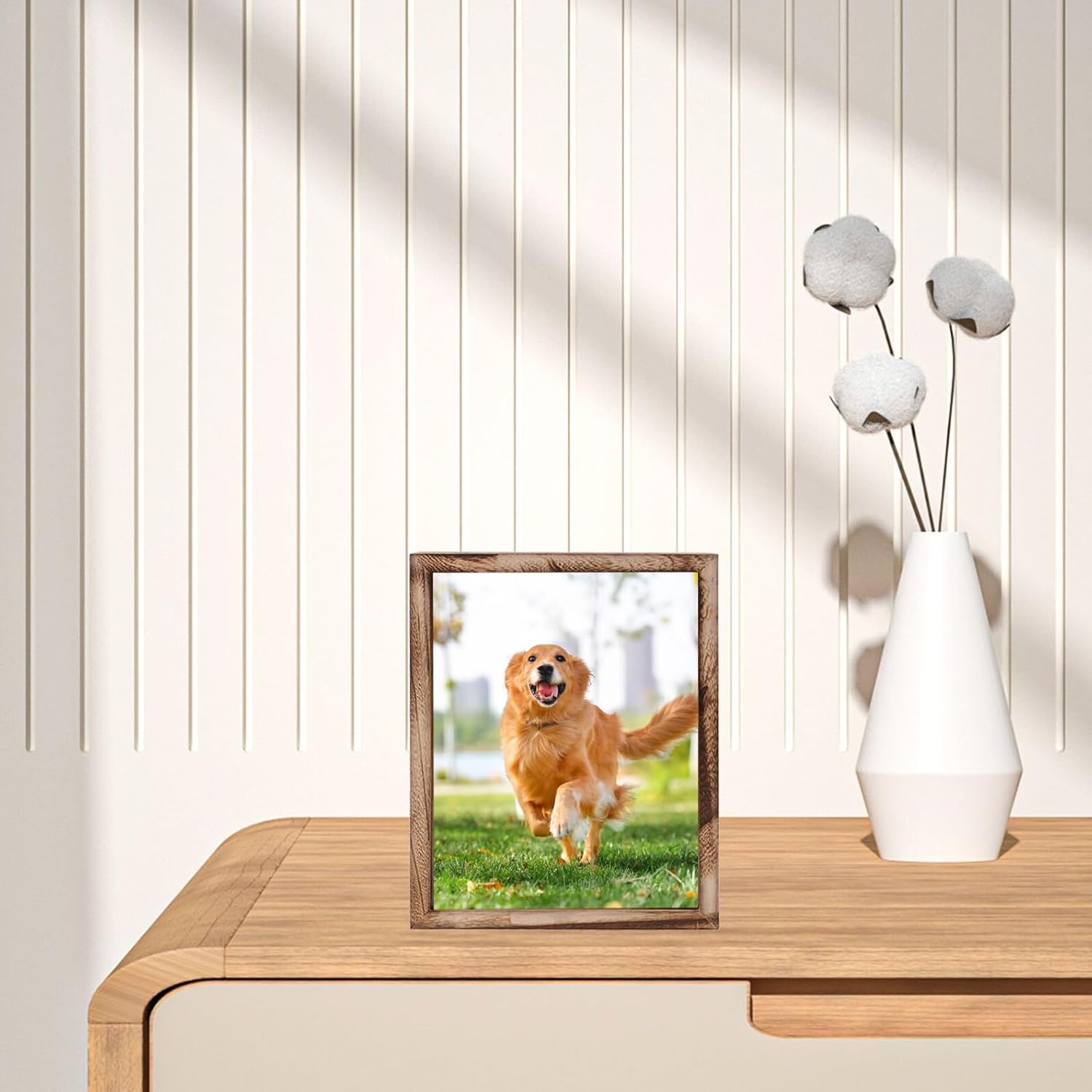 TIDTALEO Vintage Wooden Shadow Box Frame for Medals and Photos Display, Carbonized Solid Wood with Hinged Door, Medal Holder Case for Keepsakes and Dried Flowers, Desktop Display for Home