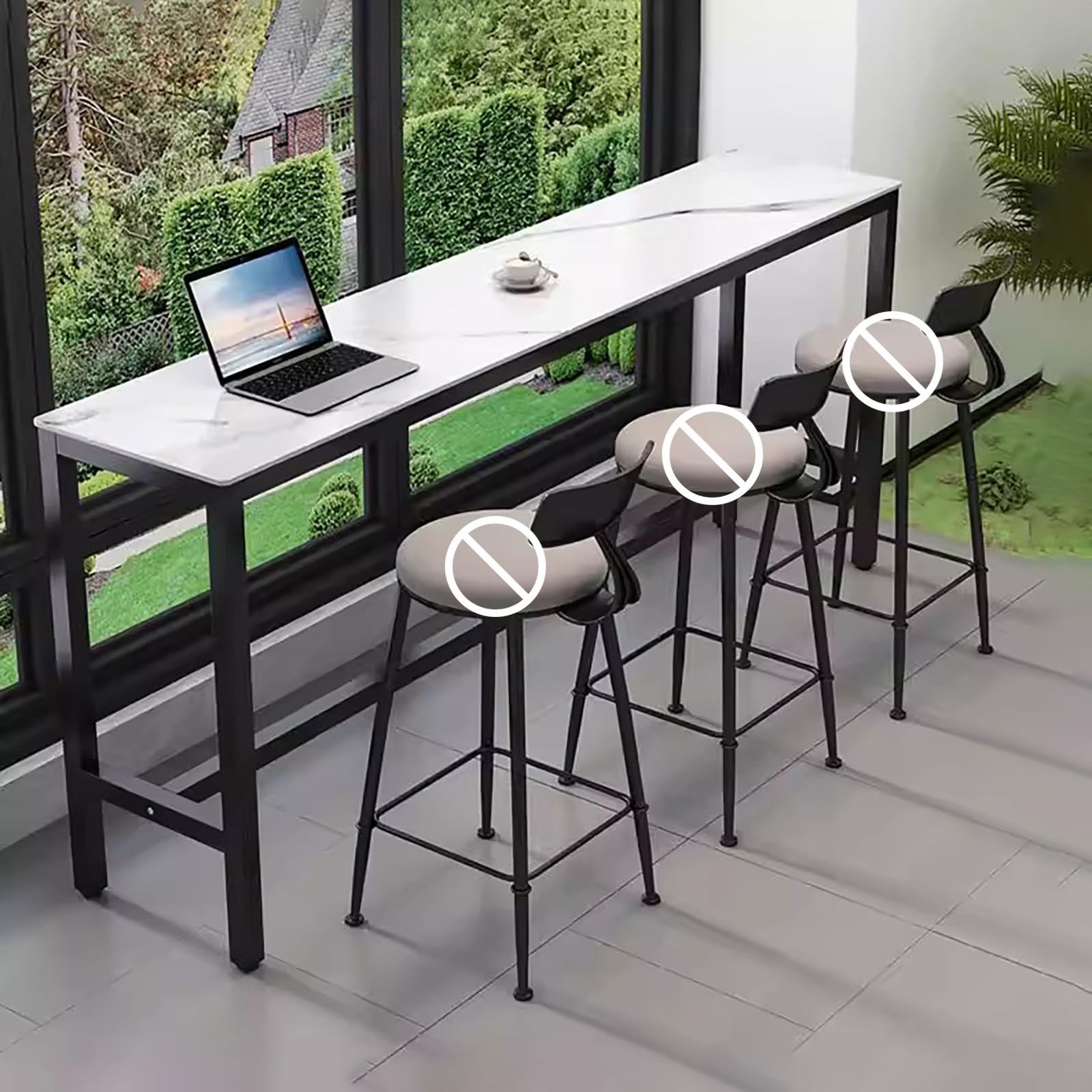 Moderna mesa de bar alta para el hogar,Mesa de Bar Rectangular Estrecha,Tablero de piedra sinterizada, superficie amplia, diseño robusto,Se aplica a sala de estar balcón.(Wit,160*40*105cm)