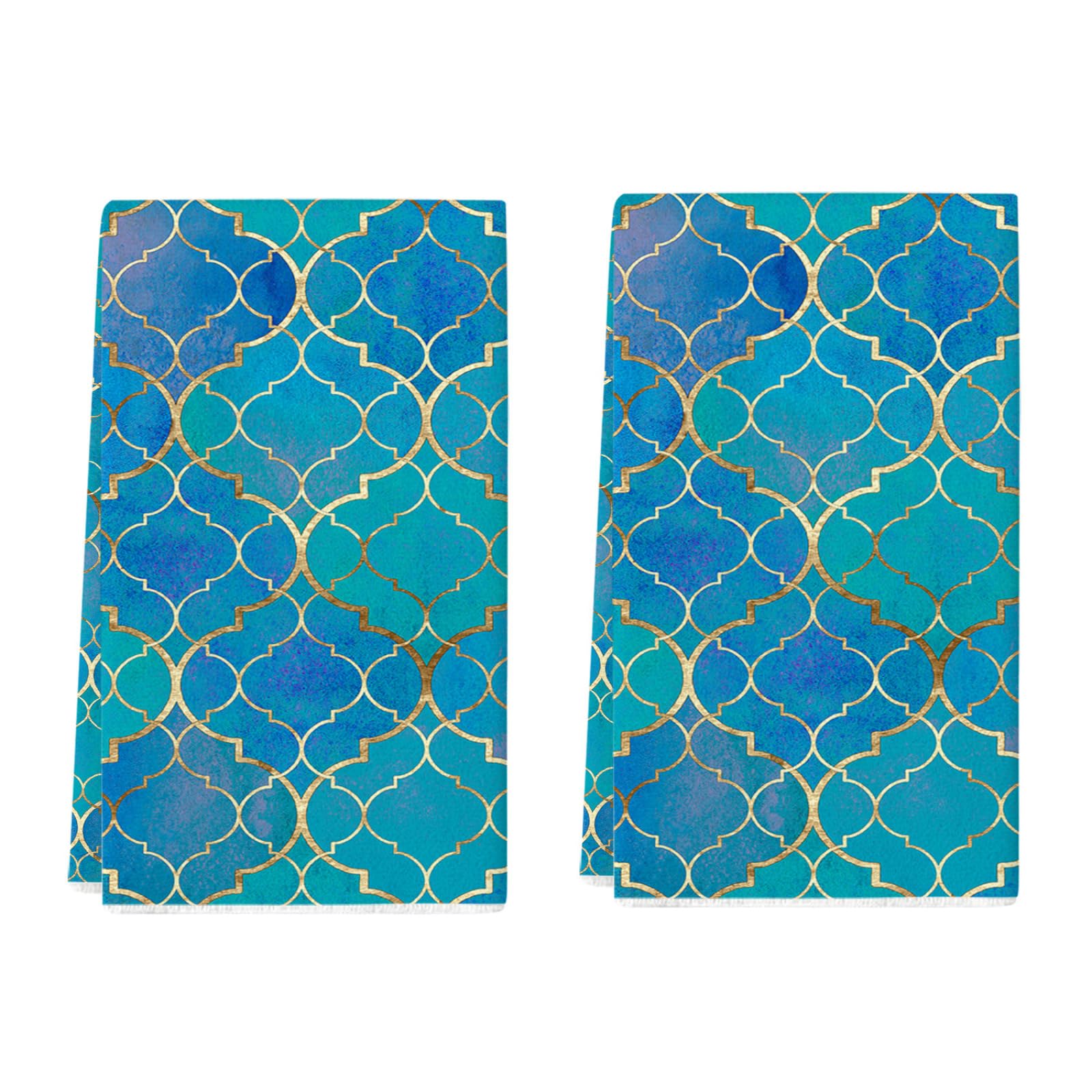 Paños de Cocina Geometría Azul Dorado Trapos Cocina Suaves Lavable Poliéster Secado Rápido Reutilizables para Baño Barra Restaurante Picnic etc Toallas de Limpieza 4 Piezas (40x60 cm)