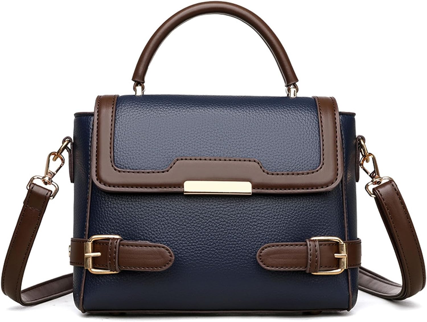 Classic Medium Crossbody Bag for Women, Vegan Leather Satchel Purse with Gold-Tone Hardware, Elegant Top-Handle Shoulder Bag