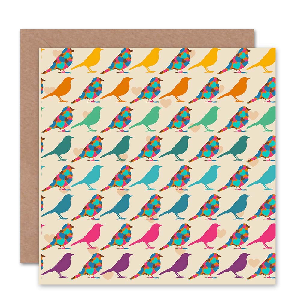 Wee Blue Coo Small Bird Colour Hearts Palette Pattern Art Card