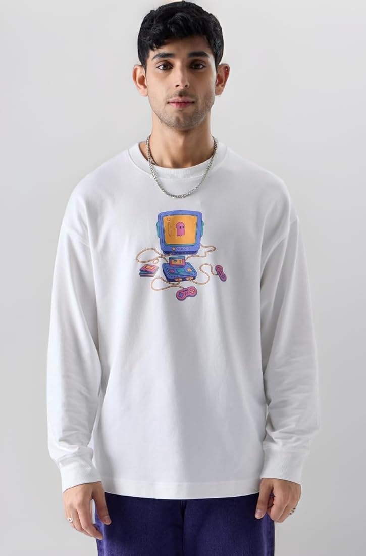The Souled Store Men TSS Originals: Retro Gamer Oversized Full Sleeve T-Shirts