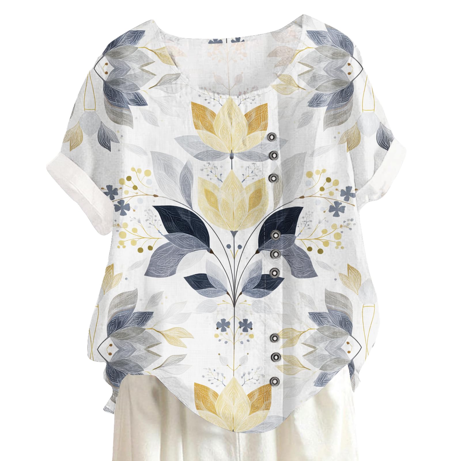Summer Vintage Floral Graphic Shirt Womens Casual Short Sleeve Crewneck Blouse Trendy Comfy Loose Tops Pullover