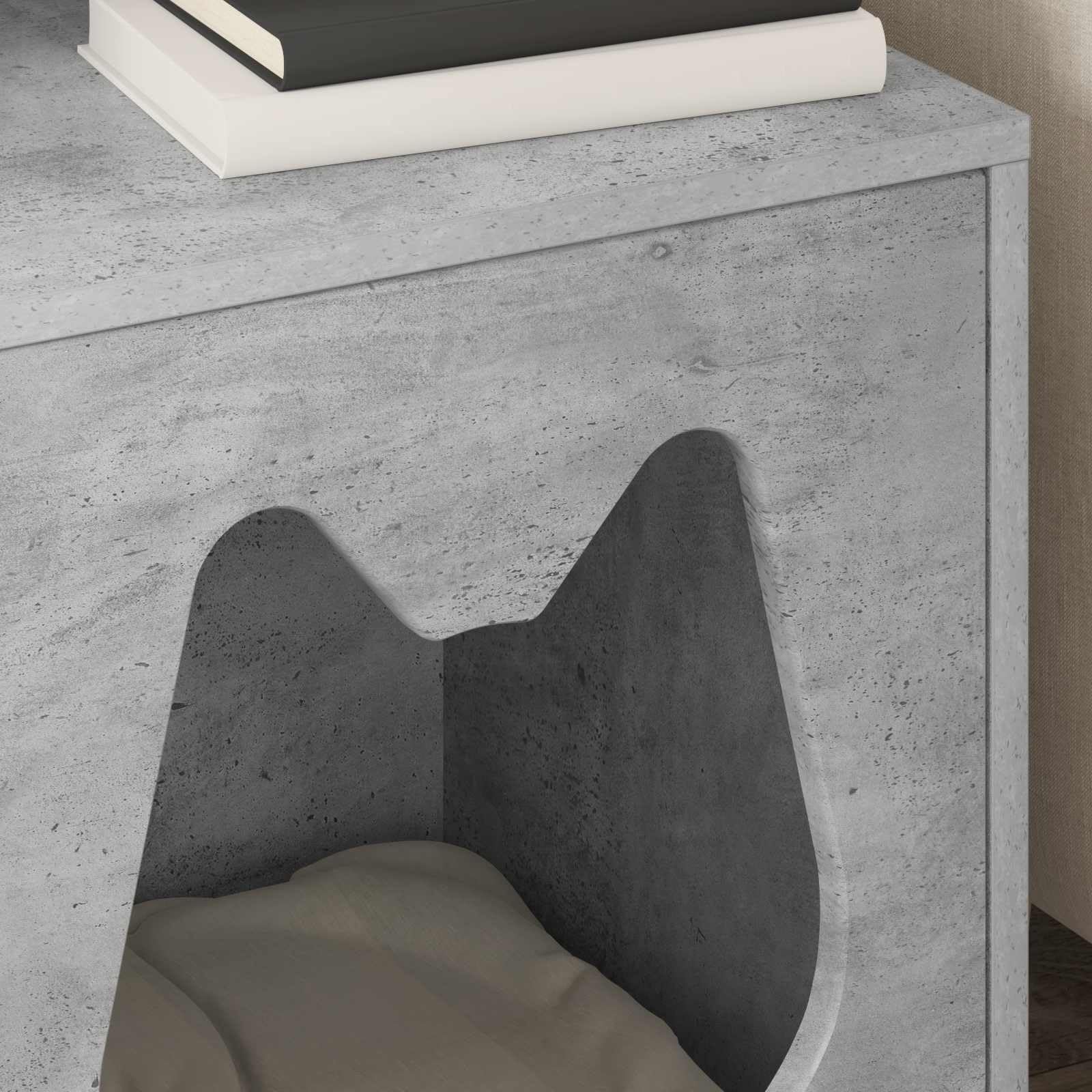 Casetta per gatti in legno di cemento, 42,5 x 40 x 53,5 cm, con kit di montaggio, rifugio interno per gatti, design moderno, durevole, stabile e accogliente, per soggiorno e balcone