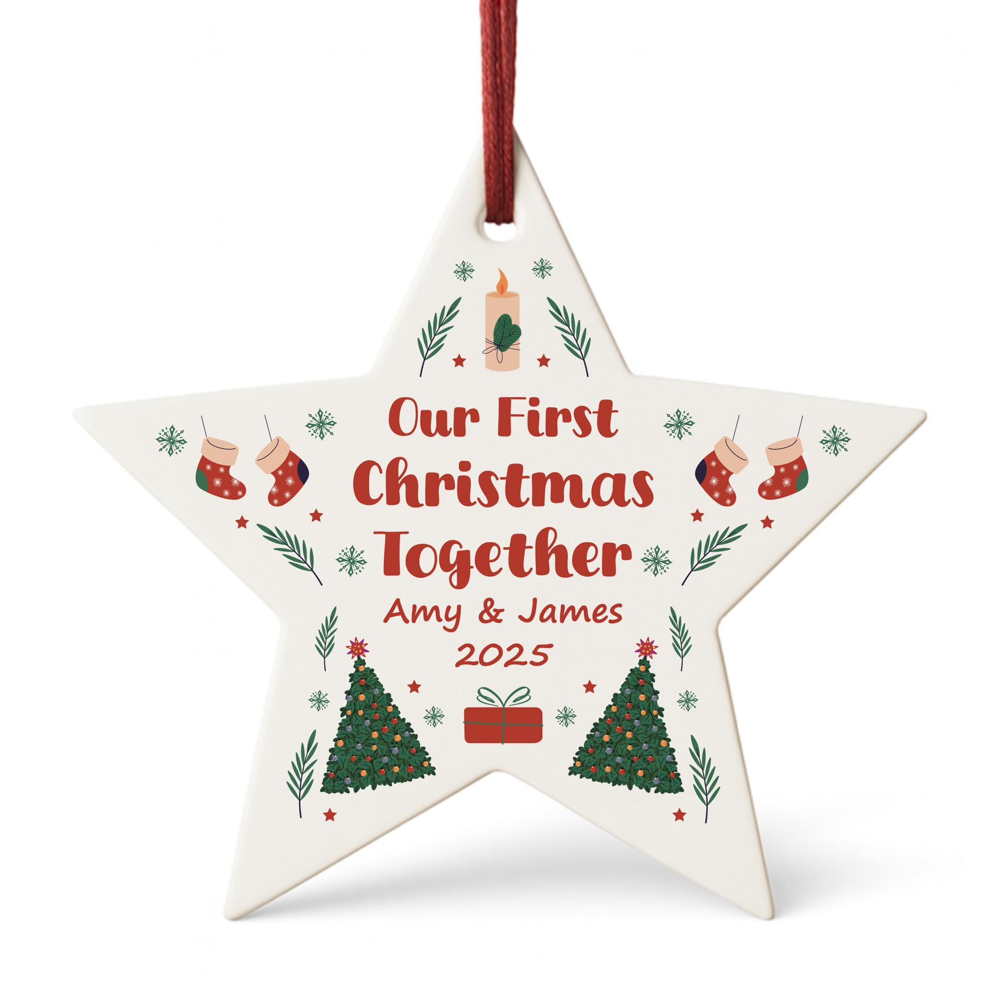 Red Ocean Personalised Our First Christmas Together Bauble Oranment First Christmas New Couple Keepsake For Boyfriend and Girlfriend Xmas Tree Ornament