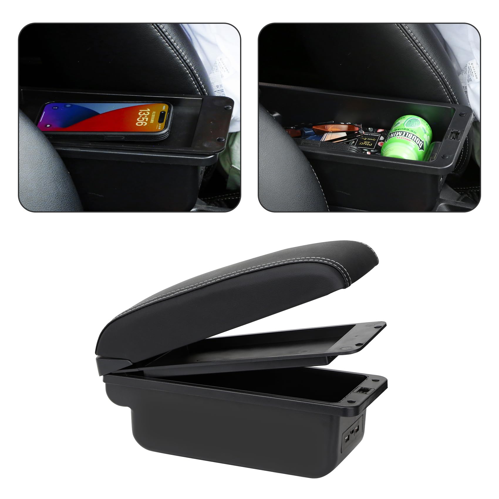 YJYWZH Bracciolo Centrale per Fiat Punto (2012–2018) con Porta USB-C Doppio Vano Portaoggetti, Coperchio Scorrevole, Design Integrato