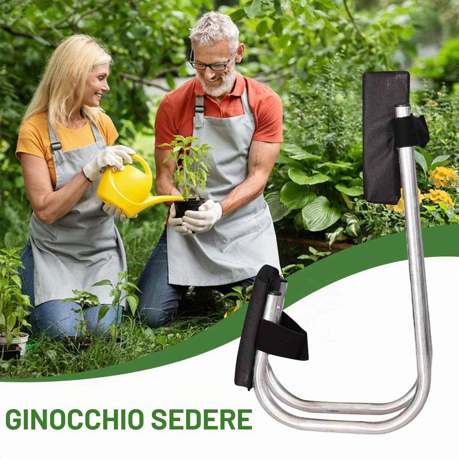 Ginocchiera per il giardinaggio, ginocchiera con seduta imbottita, per il giardinaggio, in acciaio inox, per il ginocchio, per la protezione dei piedi e delle gambe, colore nero