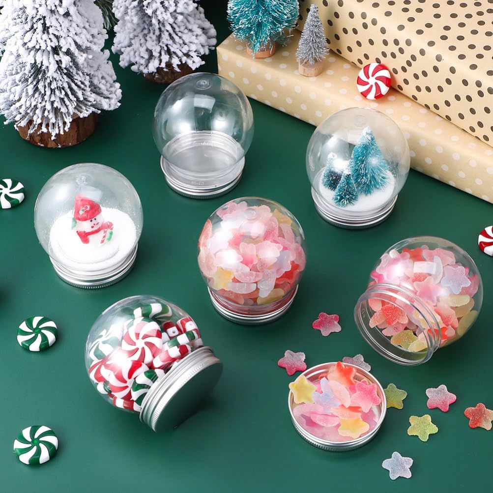 GLEAVI Petite boule à neige transparente : 15 boules à neige en plastique de 150 ml avec bouchon à visser pour bonbons, biscuits, loisirs créatifs, Noël, paysage végétal