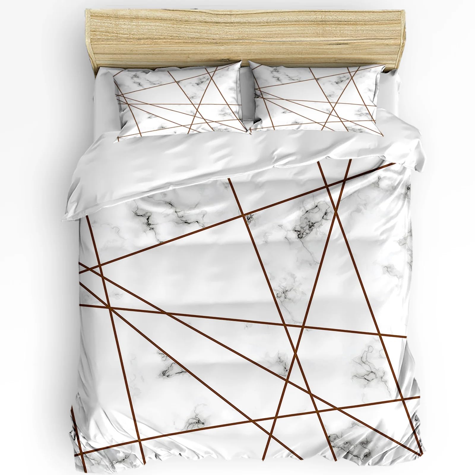 Housse de couette marbre blanc anti-plis en microfibre pour lit moderne