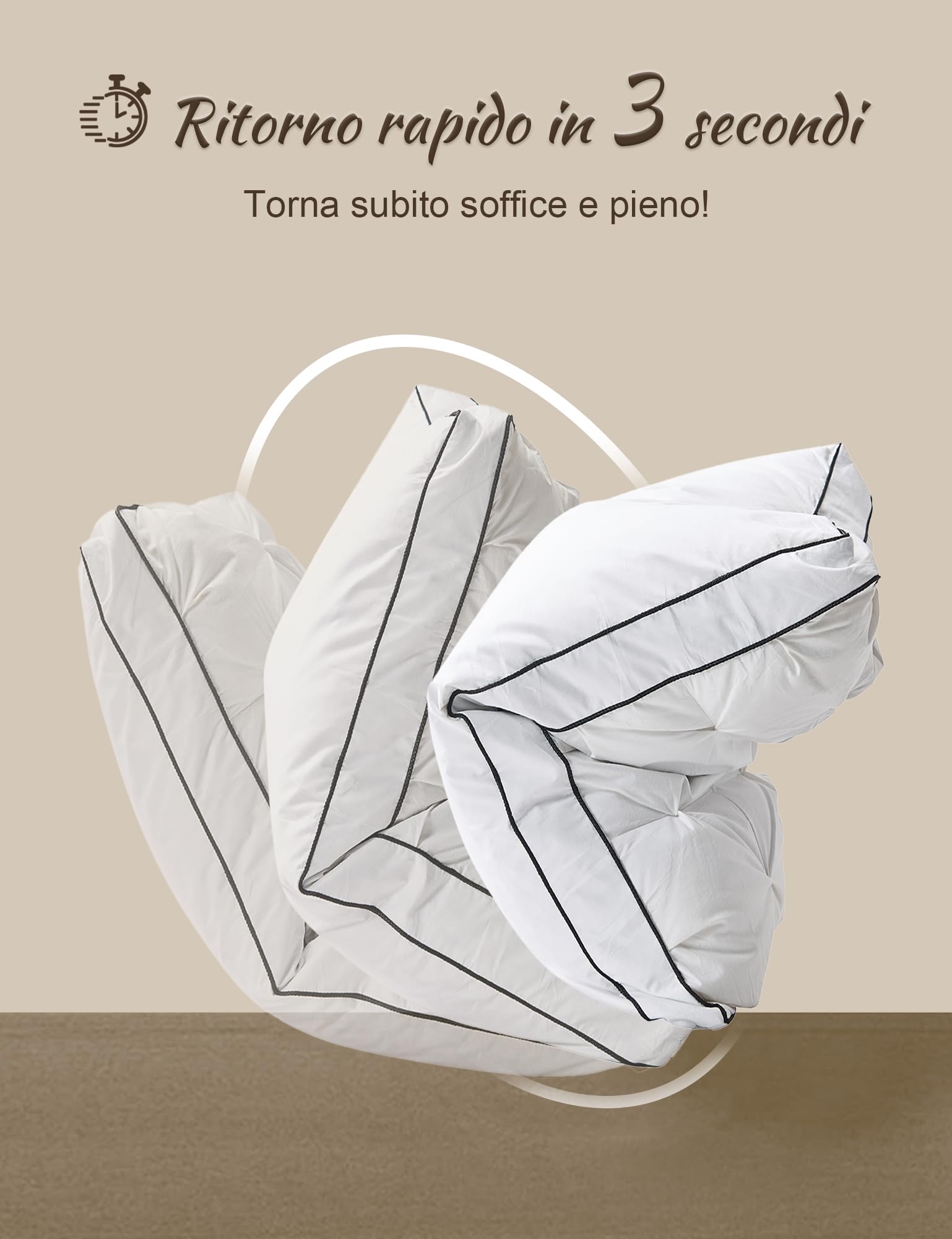 BPC Cuscino 3 Camere Piuma d'Oca, Bianco，50x75cm(set di 2) | 90% Piuma Esterna，100% Cotone Biologico，Qualità dell'hotel，Lavabile