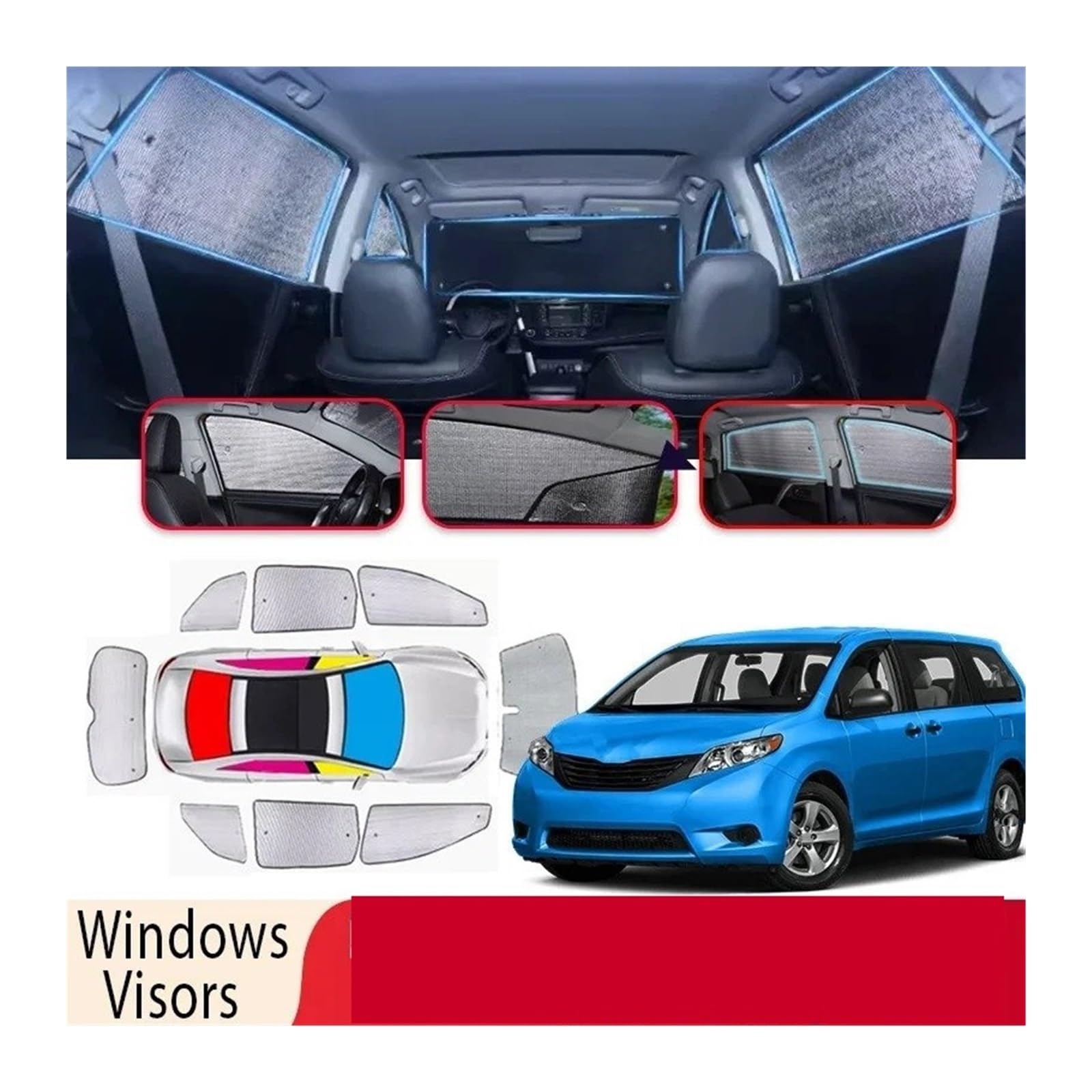 Parasol Ventanilla Coche Parasol para Toyota para Sienna XL30 2011-2020 2015 MK3 Parasol para Parabrisas Coche 8 Unidades Aislamiento Térmico Piezas Automóvil Visera Solar Parasoles(Rear 5 Pieces)