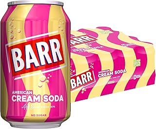 BARR 24 Pack American Cream Soda, Zero No Sugar Sparkling Soft Drink with a Creamy Taste of American Cream Soda Fizzy Pop, 24 x 330ml Cans