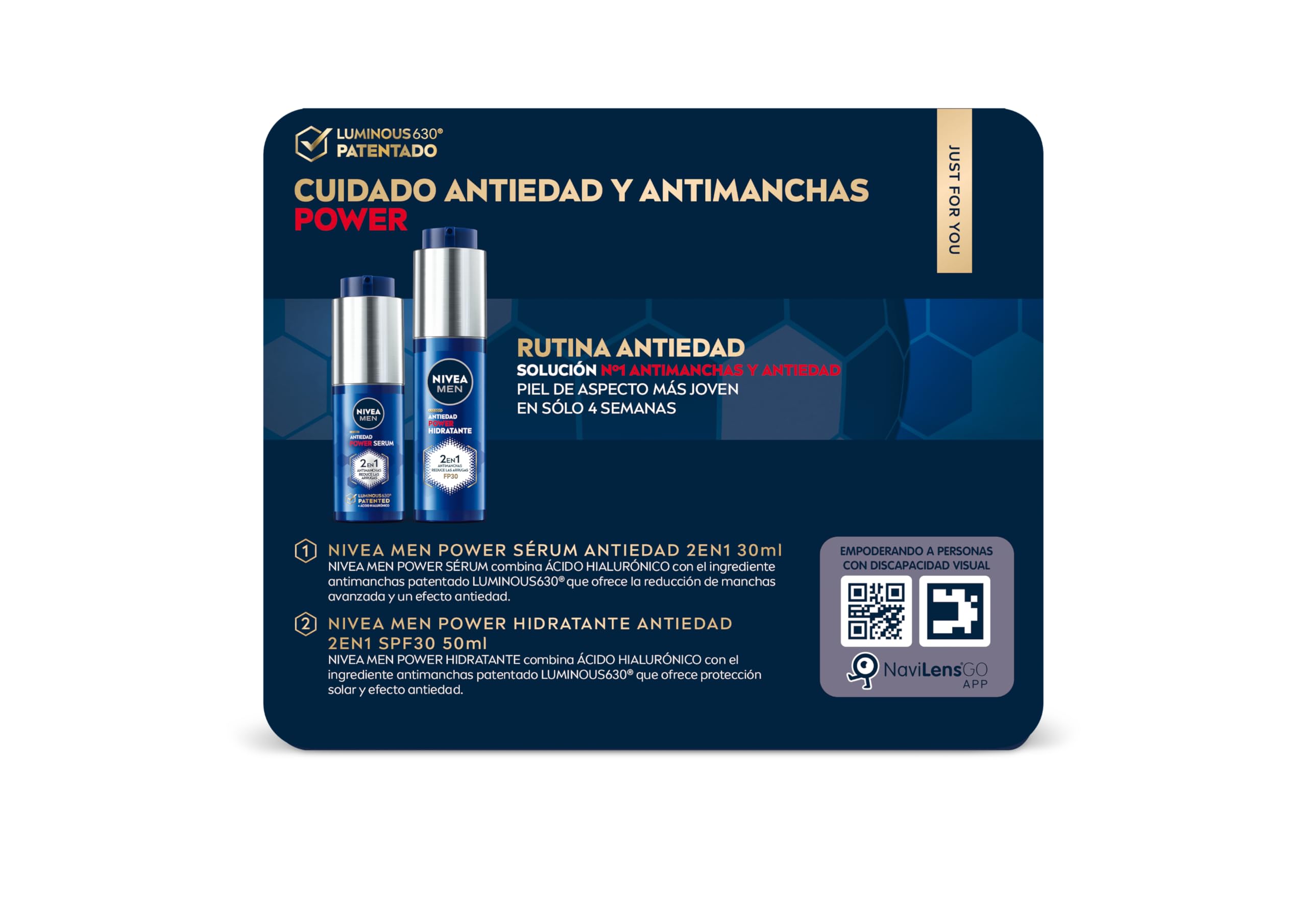 NIVEA MEN POWER Pack Rutina Antiedad POWER - Crema Facial Hidratante SPF30 50ml + Sérum Facial 2en1 Antimanchas y Antiarrugas 30 ml - Con Luminous630 Patentado y Ácido Hialurónico - Todo tipo de piel