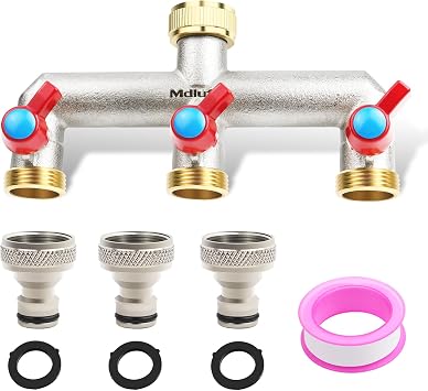 3/4 Inch Brass Tap Splitter 3 Way Set,3 Quick Connector, Hose Tap Splitter Connection with 2 Individual Valves for Garden Kitchen Faucet,Washing Machine Hose Connector