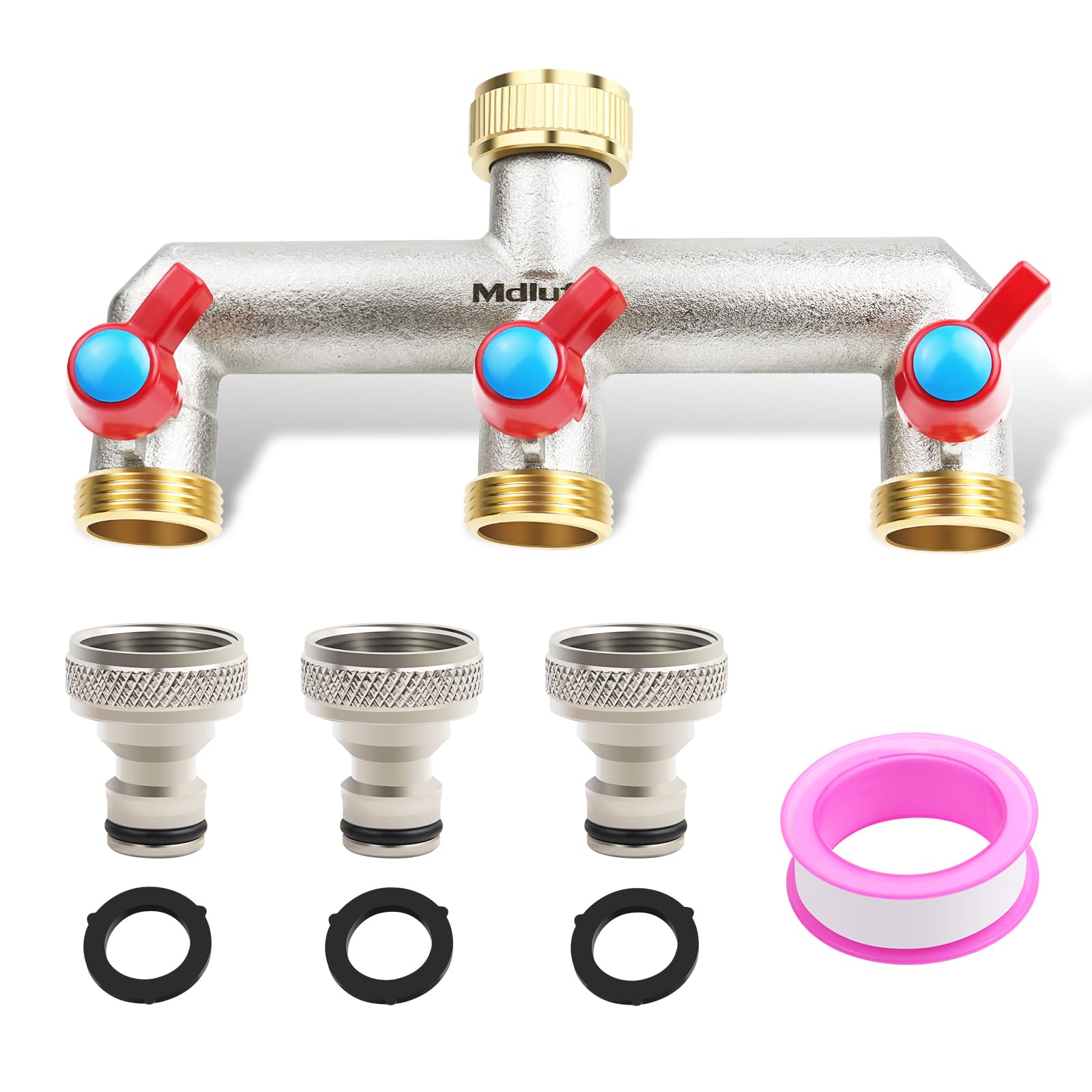 Mdlufee 3/4 Inch Brass Tap Splitter 3 Way Set,3 Quick Connector