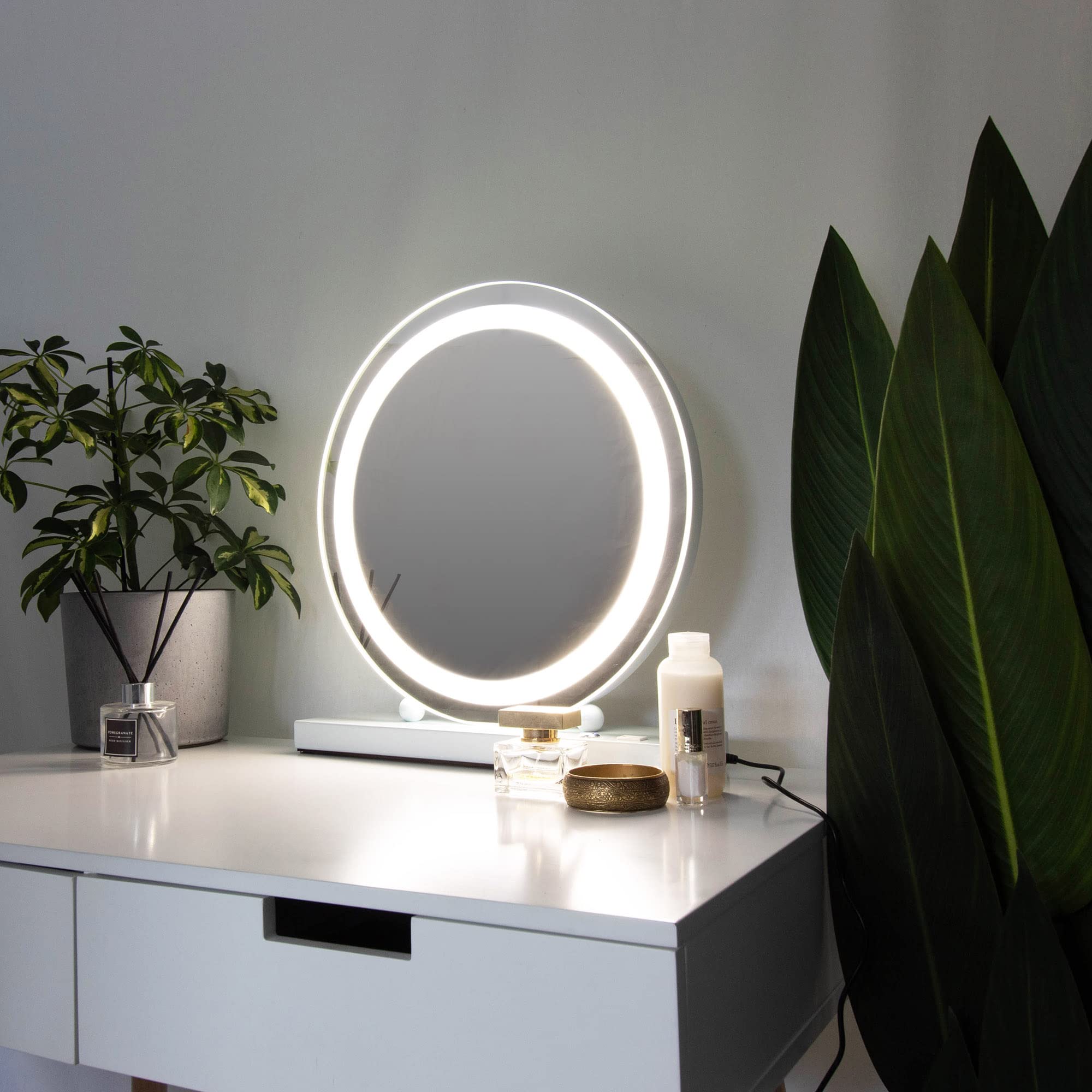 At Home Comforts Light Up Vanity Hollywood Mirror with Dimmable LED Globe Lights for Makeup, Vanity Table (LED Strip Round Lucille) โ image 1