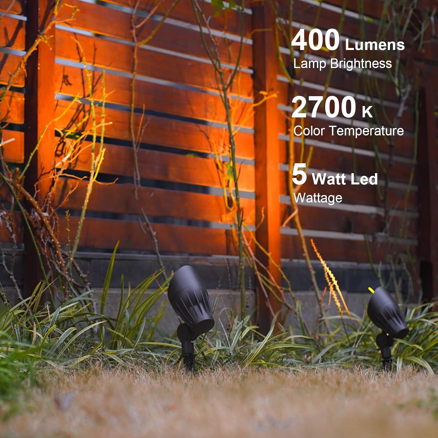 GOODSMANN Low Voltage Landscape Flood Lights 5W LED 8PK Outdoor Spotlight 2700K Warm White Replaceable LED Bulbs Outside Hardwired Lighting with Metal Stake Cable Connector Replaceable