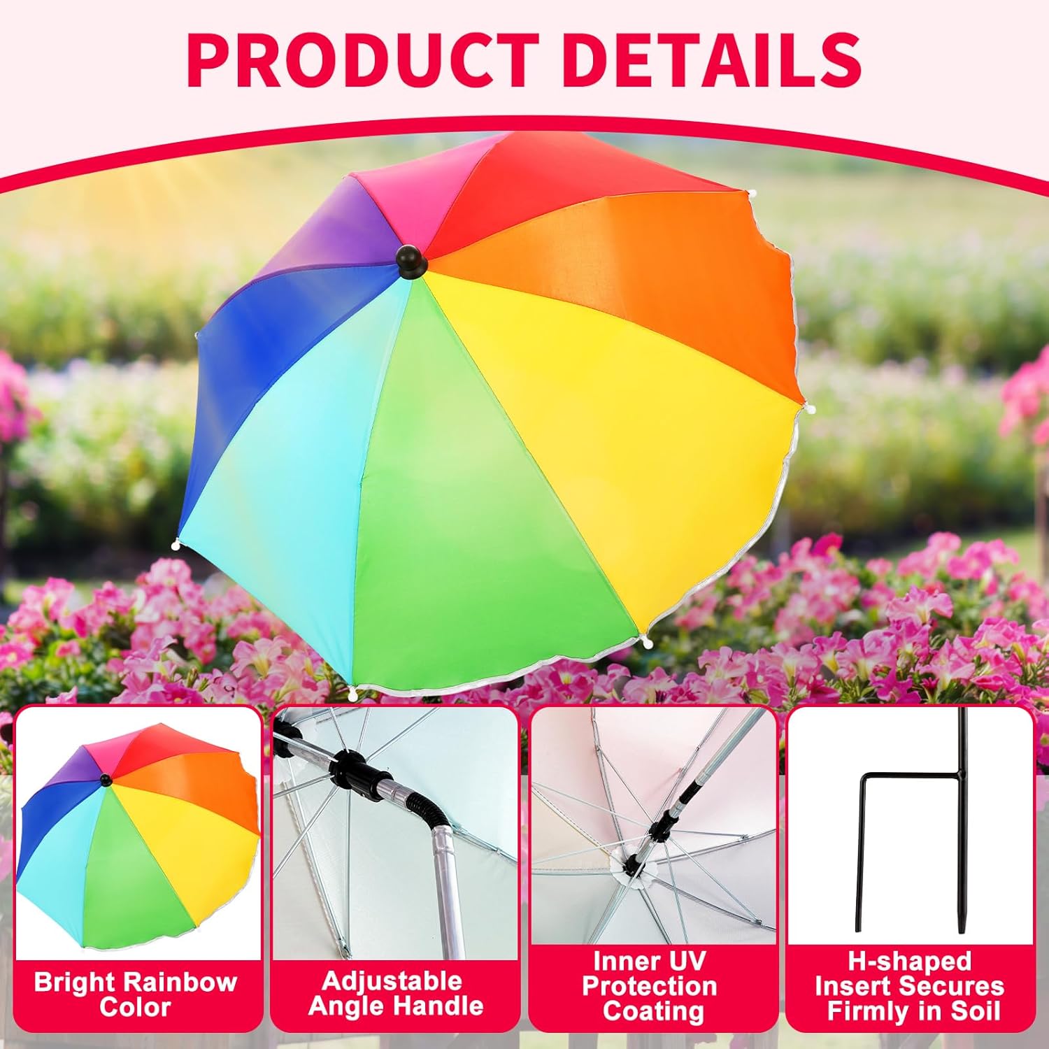 4 Pack Plant Umbrellas for Outdoor Plants 25" Larger Garden Umbrella Sun Shade with Adjustable Angle 40" Higher Sun Protection Cover Shade for Plants, Potted Flower,Garden Bed