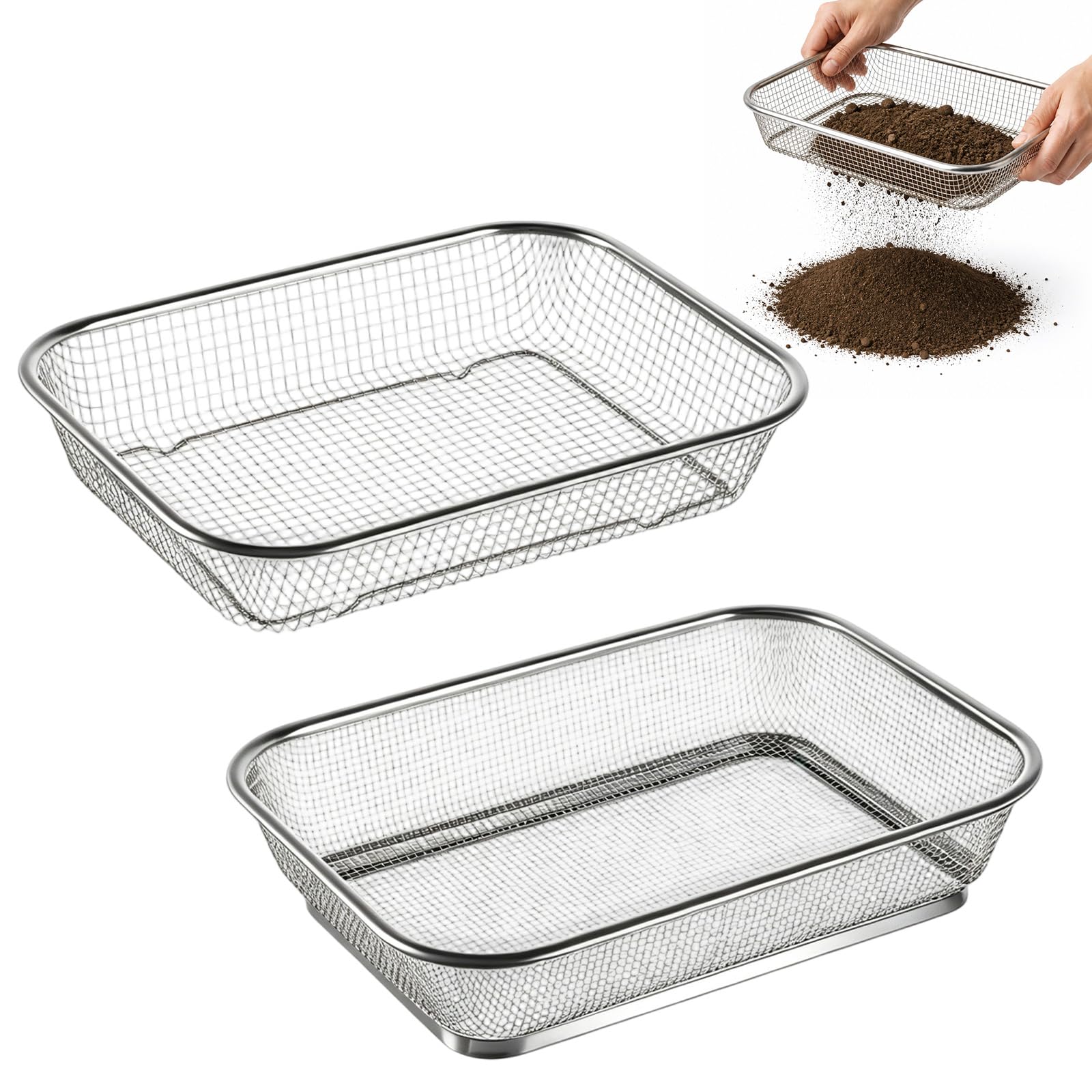 SZHUGEKI 2 PCS Square Garden Compost Sieve, Mesh3.1 mm and 5.7 mm,Stainless