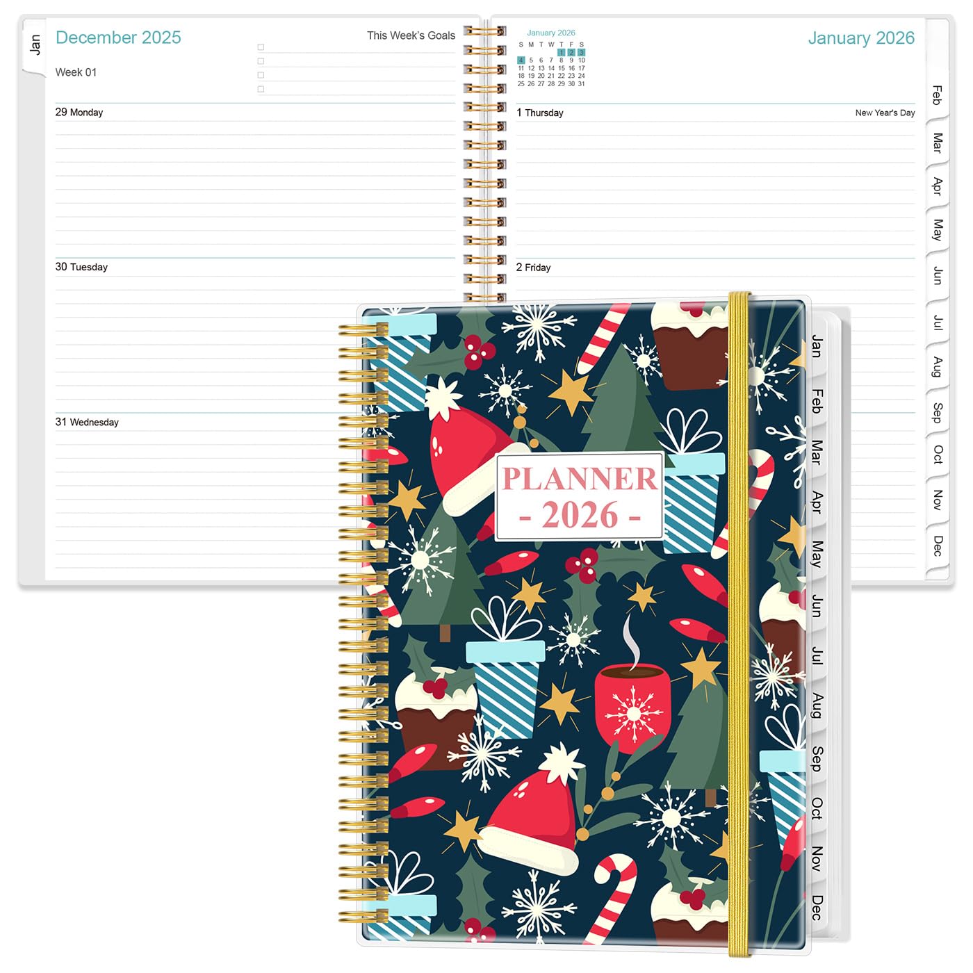 2026 Planner - 8.5" x 11" Planner 2026 from January 2026 to December 2026 with 12 Monthly Tabs, Flexible Cover, Inner Pocket, Christmas tree โ image 1