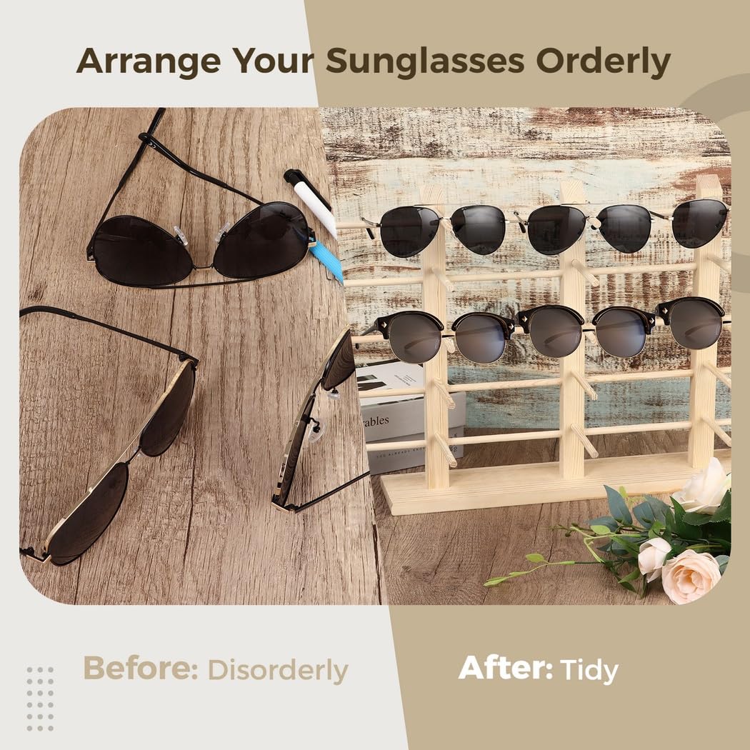 Drewniany stojak na okulary przeciwsłoneczne, 15-parowy organizer na okulary, 5-poziomowy stojak do domu lub sklepu, 50 x 14,4 cala