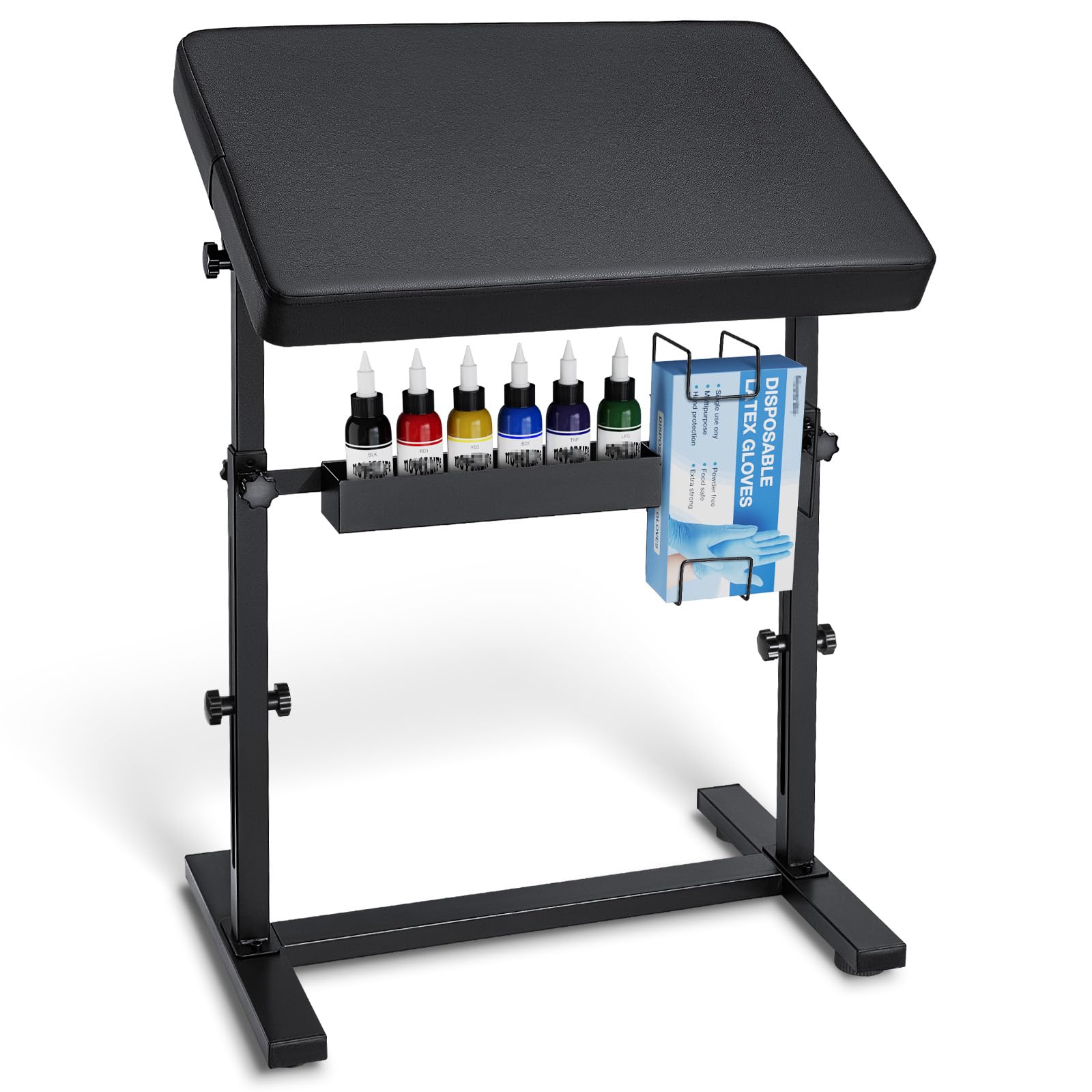 Udefineit XL Large Tattoo Arm Rest with Black PU Leather Pad, Adjustable Height & Angle Arm Rest Tattoos Supplies Storage Stand, Professional Tattoo Armrest with Four-corner Base Stability Strongly