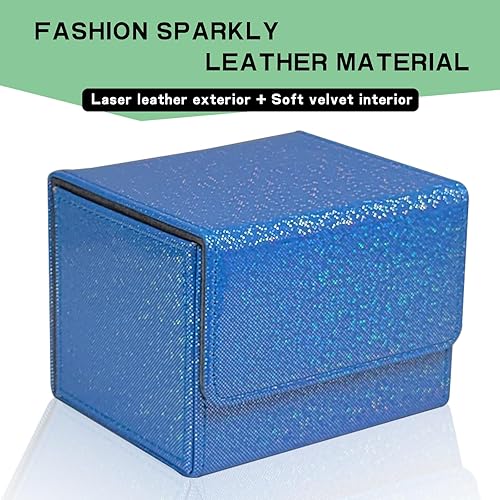 Miniatura 9 de Dmoicols Caja de almacenamiento de tarjetas coleccionables de cuero, caja horizontal individual (punto negro brillante)