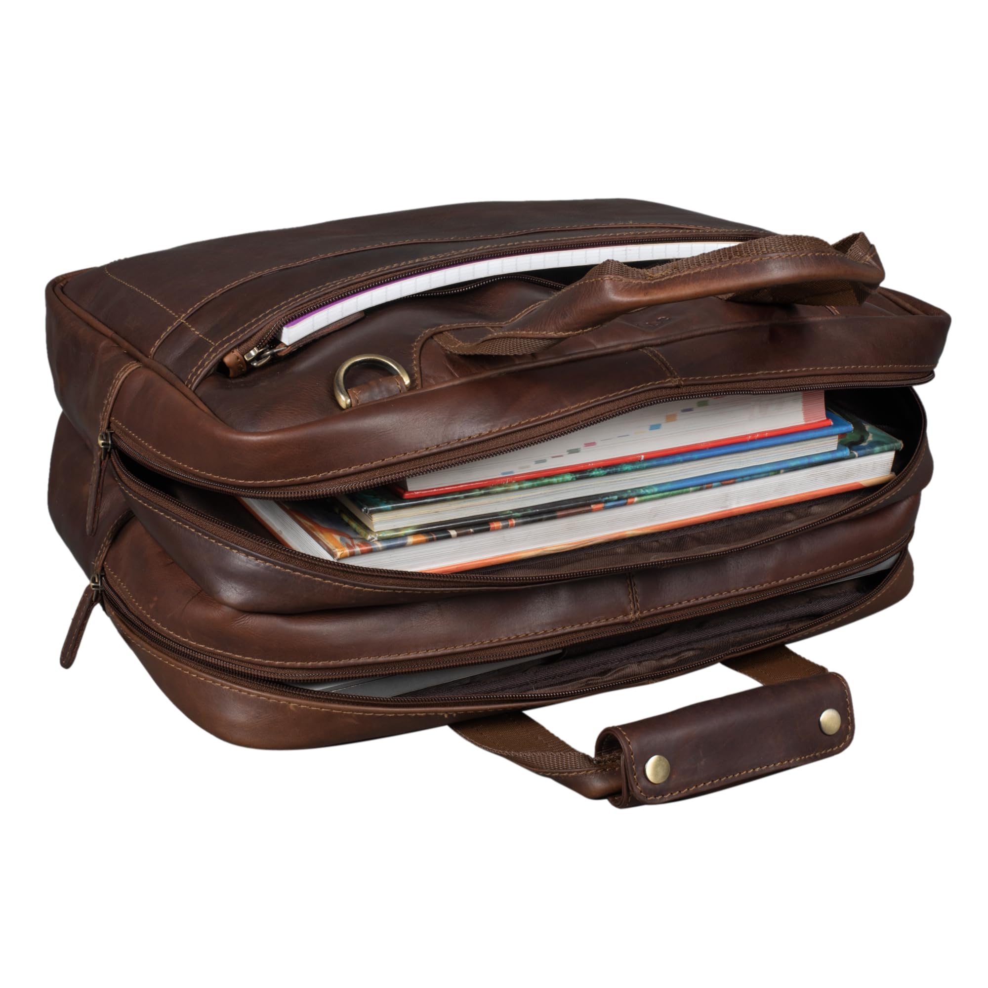 STILORD Astor Sac de Professeur Cuir Serviette Homme Femme Mallette Porte-Documents Grand Sac à Bandoulière Cuir Véritable Couleur:Cognac - Marron foncé