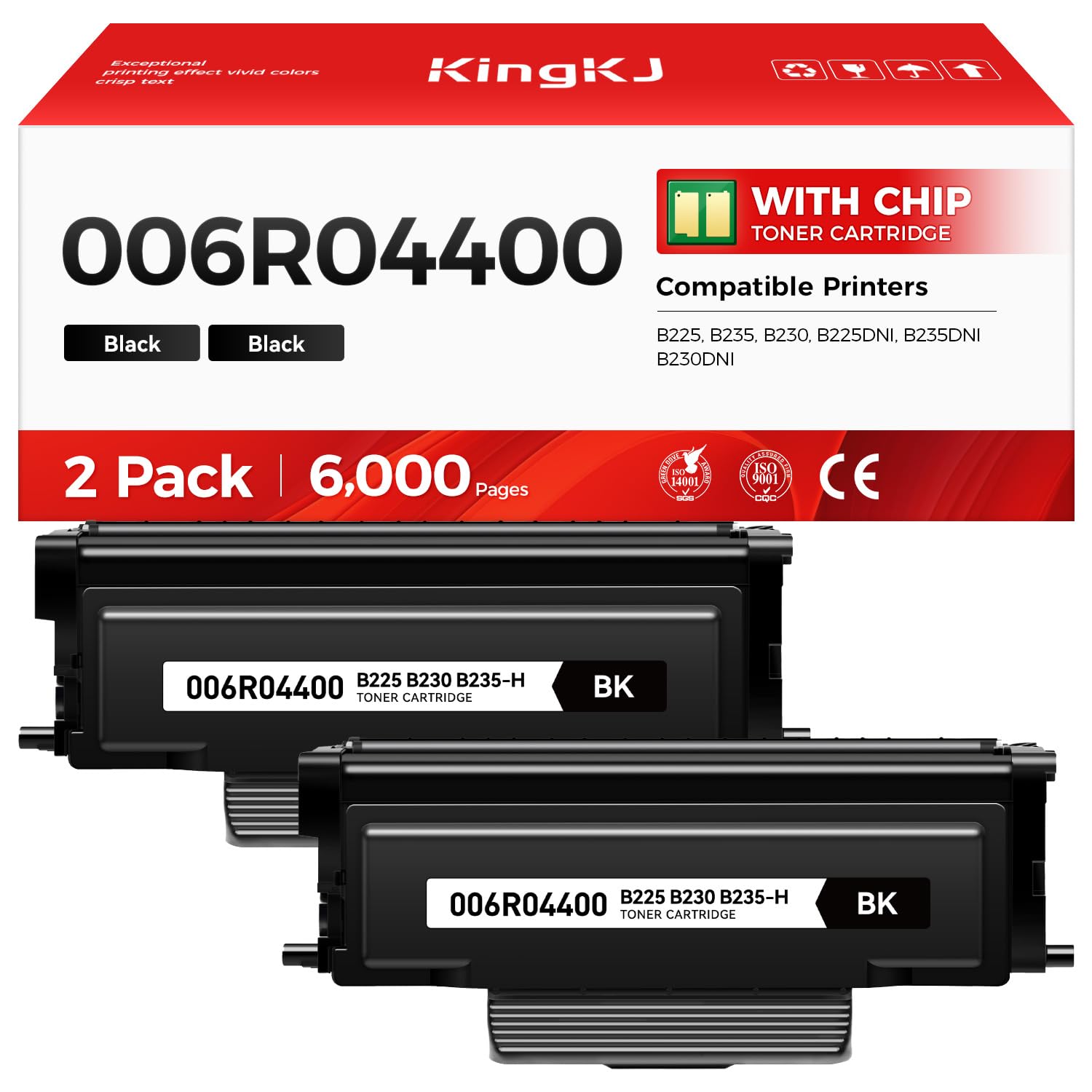 006R04400 High-Yield Toner Cartridge B230 B225 B235 Black 2-Pack with New chip Replacement for Xerox 006R04399 Toner Compatible with Xerox B225 B235 B230 B225DNI B235DNI B230DNI Printer Ink All-in-One