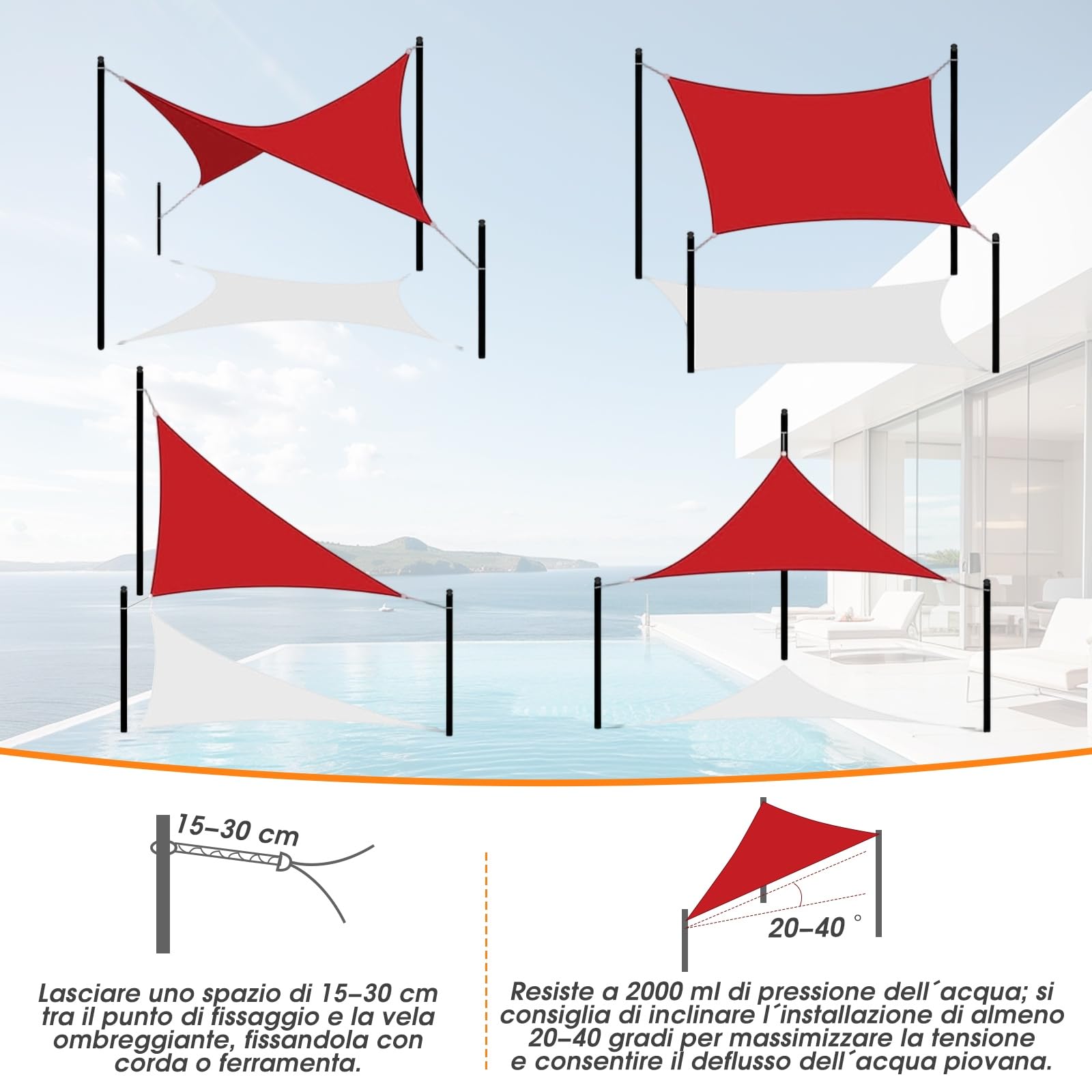 Tenda A Vela Rettangolare 3x4m Vela Ombreggiante Impermeabile Tessuto PES, Protezione Raggi UV 98%, per Esterno Giardino Terrazza Piscina Carport, Verde
