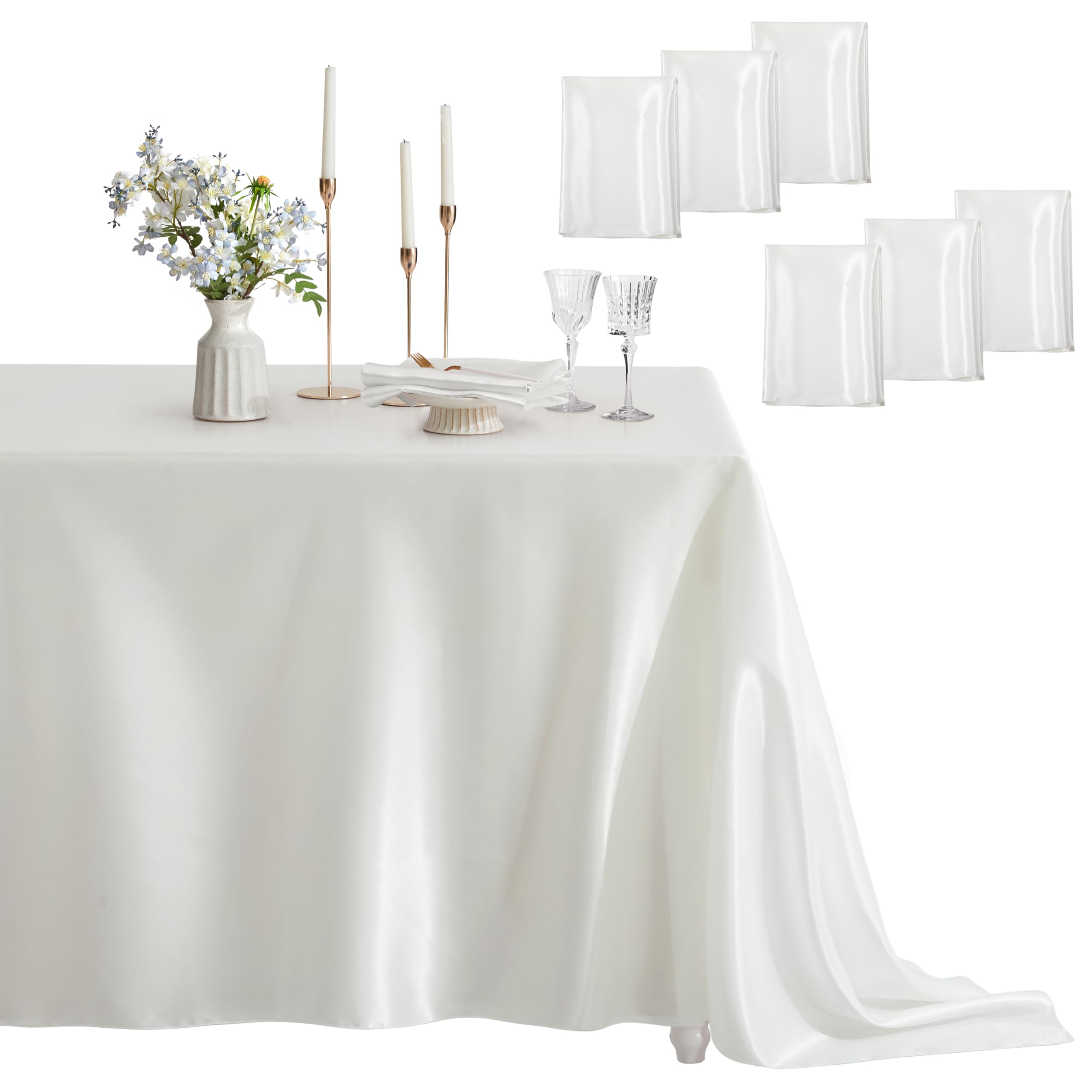 Counfeisly 6 Pack Satin Table Cover Rectangle Silkly Soft Table Cloth, Satin Dining Table Cloths for Wedding Banquet Table Decoration, Dining Room,