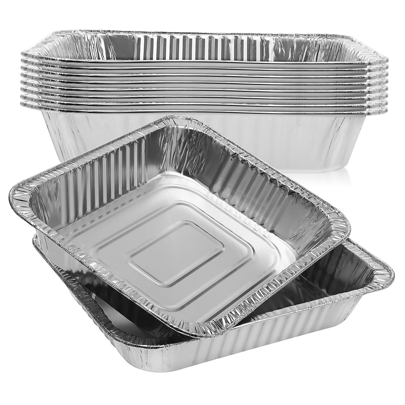 Bandejas de Aluminio para Asar Fondo Profundo 10 Unidades Aluminio Resistente Alta Temperatura Uso Doméstico y Catering Desechables para Hornear Cocinar y Almacenar Alimentos