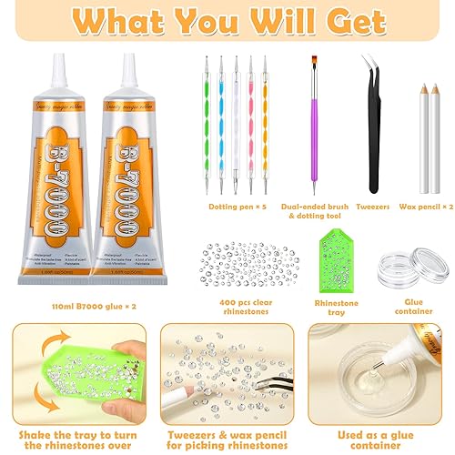 Miniatura 3 de B7000 - Pegamento de joyería con diamantes de imitación, 2 pegamento transparente súper adhesivo de 1.7 onzas líquidas para manualidades, 400