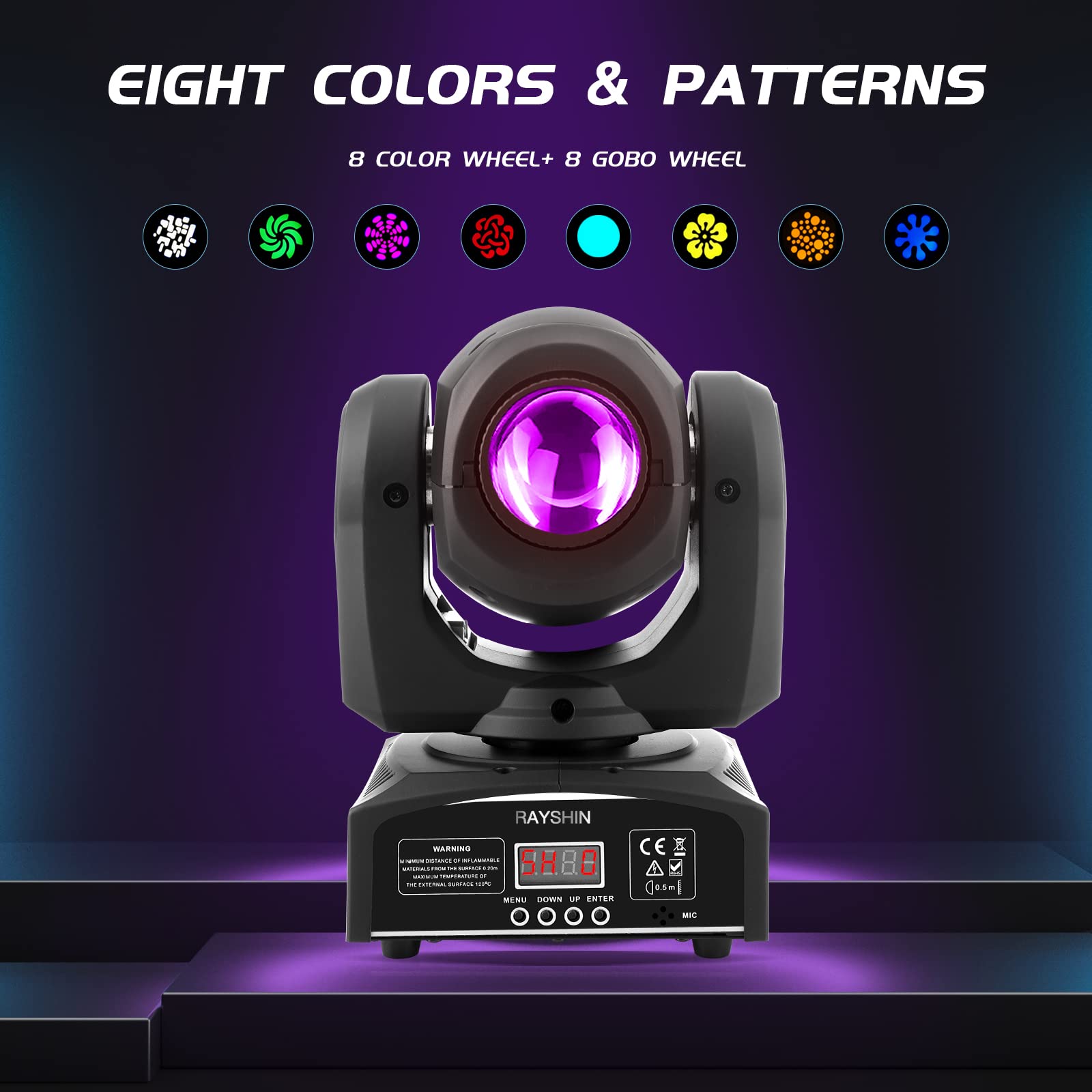 60 W LED Moving Head Lumière faisceau lumière effet scène avec 8 motifs + rotation + 8 couleurs effet pour DJ Show Concert Party KTV.
