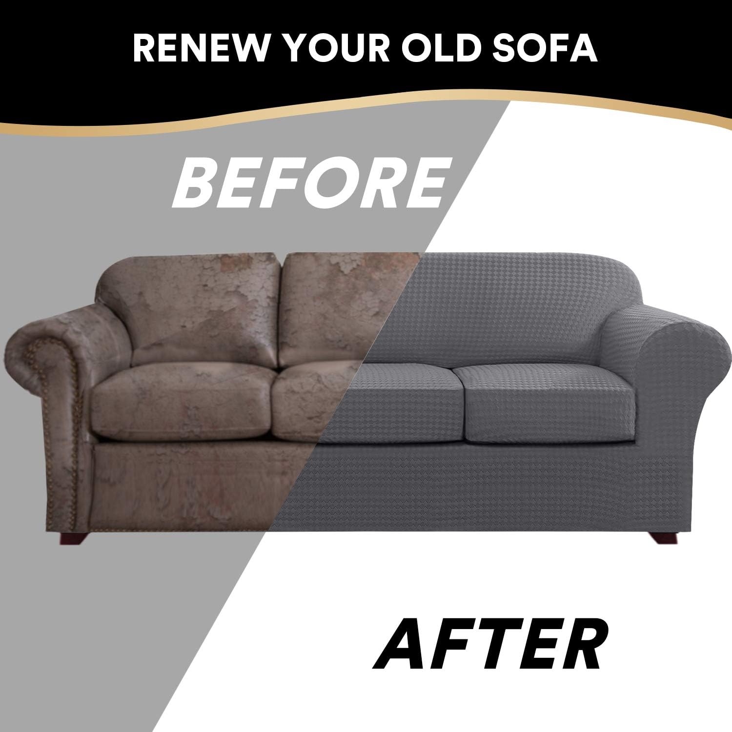 4 Piece Sofa Covers Stretch 3D Modern Pattern Sofa Covers for 3 Cushion Couch Covers Sofa Slipcovers Plus 3 Individual Cushion Covers, Ultra Thick Bouncy Customized (X-Large, Grey)