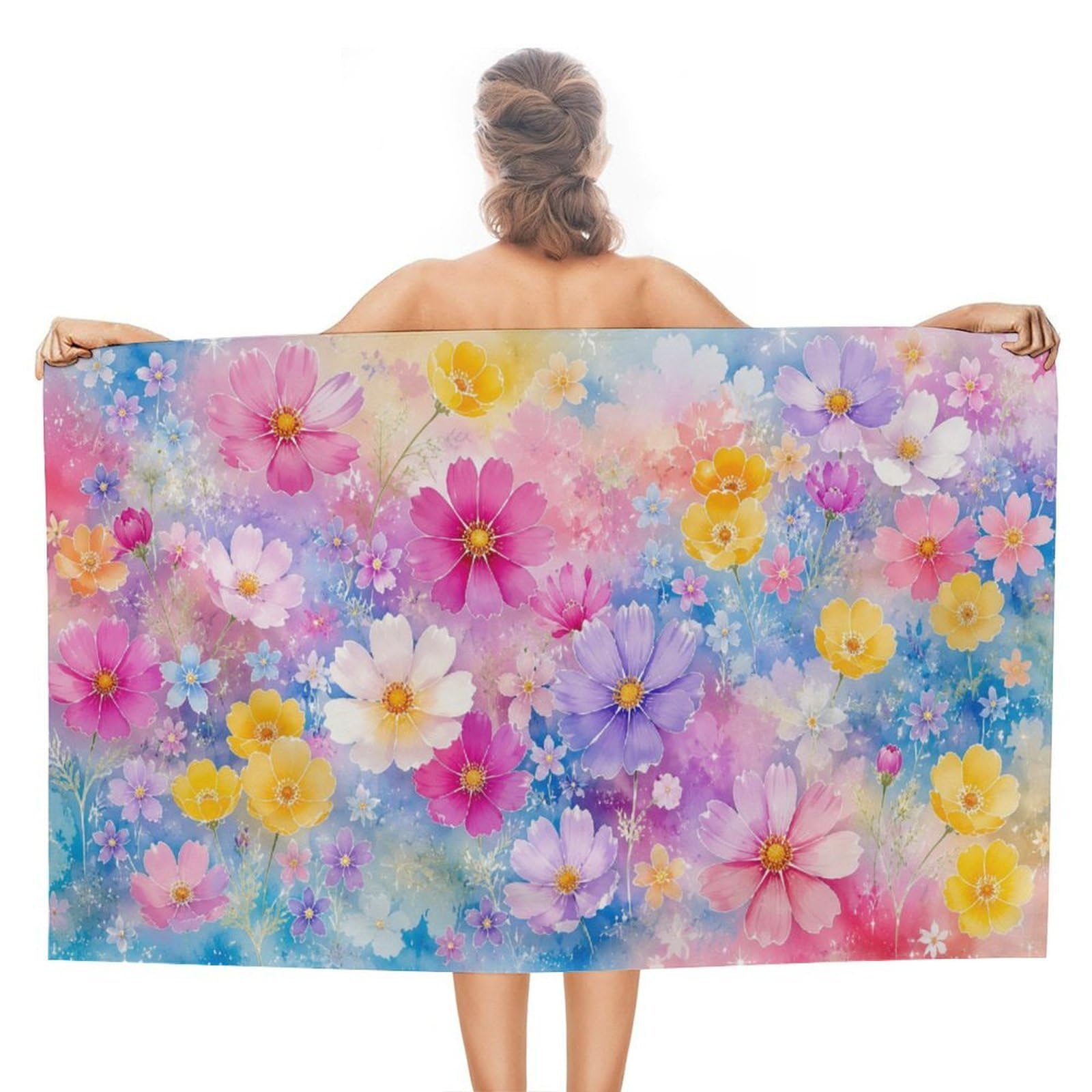Anceky Floral Watercolor Oversized Beach Towel Quick Dry Sand Free Microfiber Travel Towel Lightweight Multi Purpose Beach Blanket Pool Gym Bath Towel 51x31 in