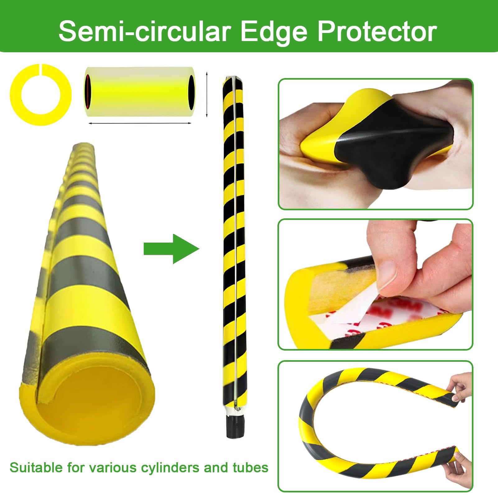 Protector de borde de espuma de 39 pulgadas, protector de parachoques redondo autoadhesivo de alta visibilidad con rayas negras y amarillas, acolchado de seguridad industrial para parques infantiles y