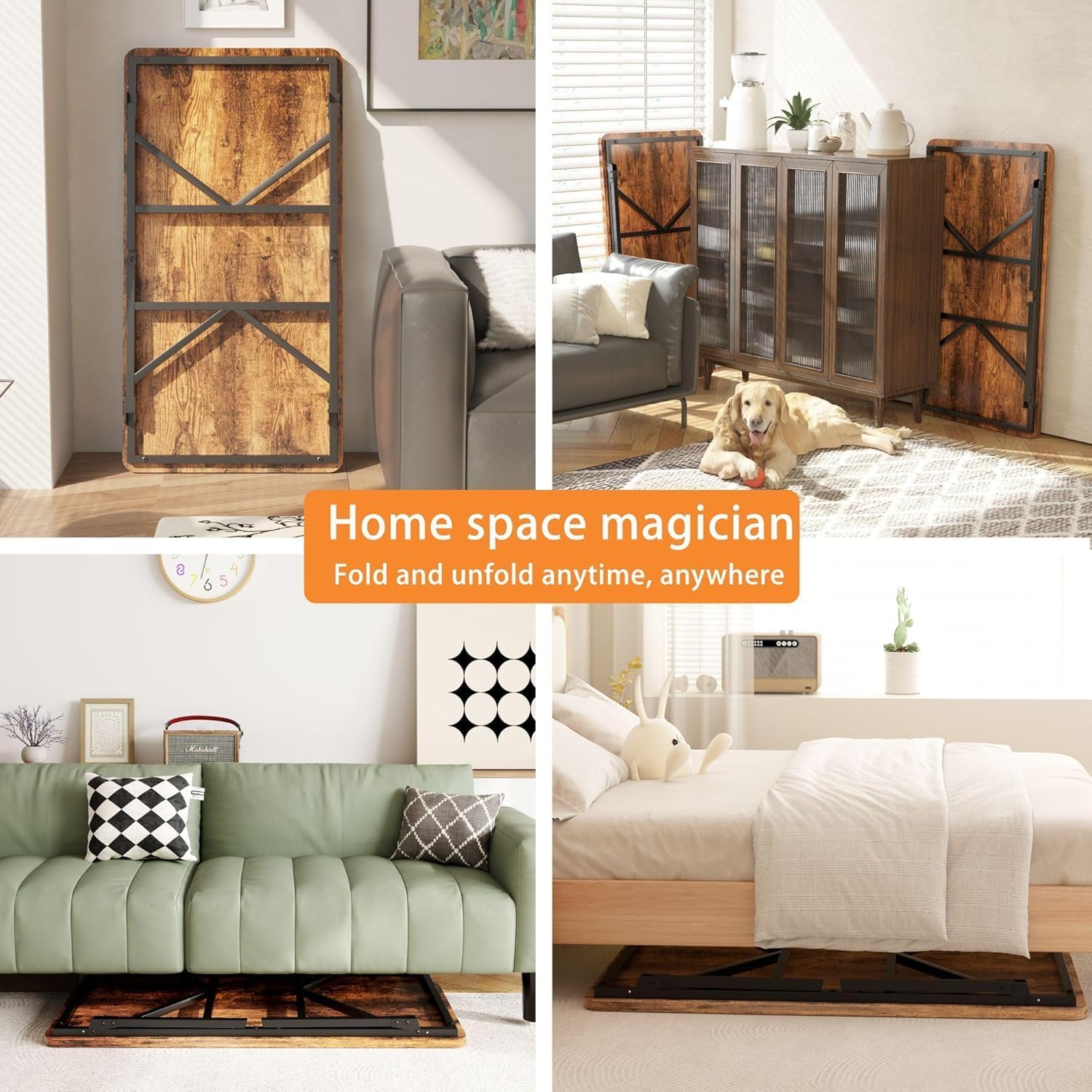 Folding Coffee Table, Leg Latches Portable Sturdy Floor Table, No Assembly Low Coffee Table for Living Room, Home, Office, Rustic Brown, Caravan and Outdoor use,31.5L‘ x 15.8W’ x 15.8H’