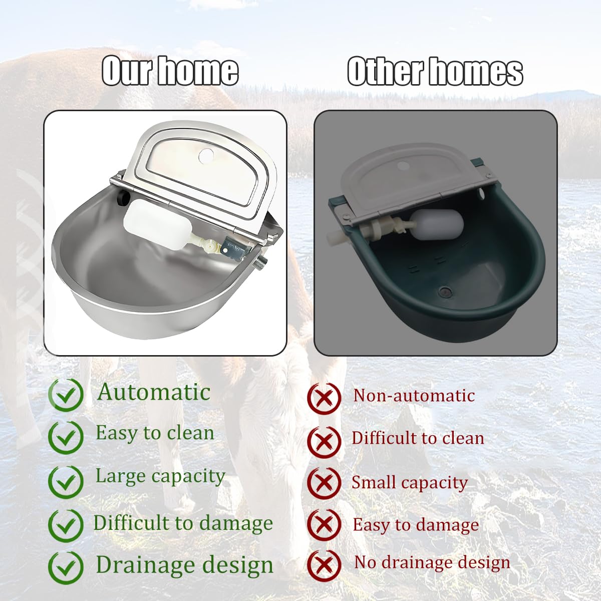 Distributore automatico di acqua per cani Dispenser di grande capacità per cani in acciaio inox Outdoor Pet Waterer Feeder, mangiatoia esterna per pollame, capre, piccoli bestiame
