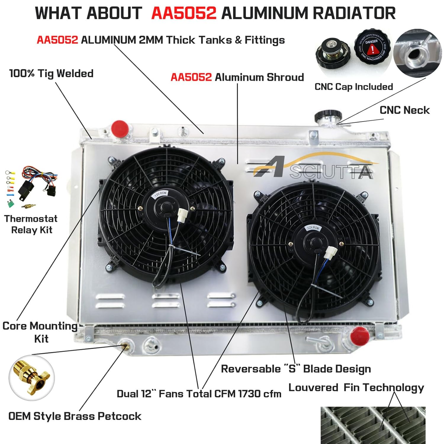 3 Row Radiator Shroud 12” Fan for 1993-1997 Toyota Land Cruiser LX450 4.5L L6 AT MT 93-94 95 96 All Aluminum Radiators, with Relay
