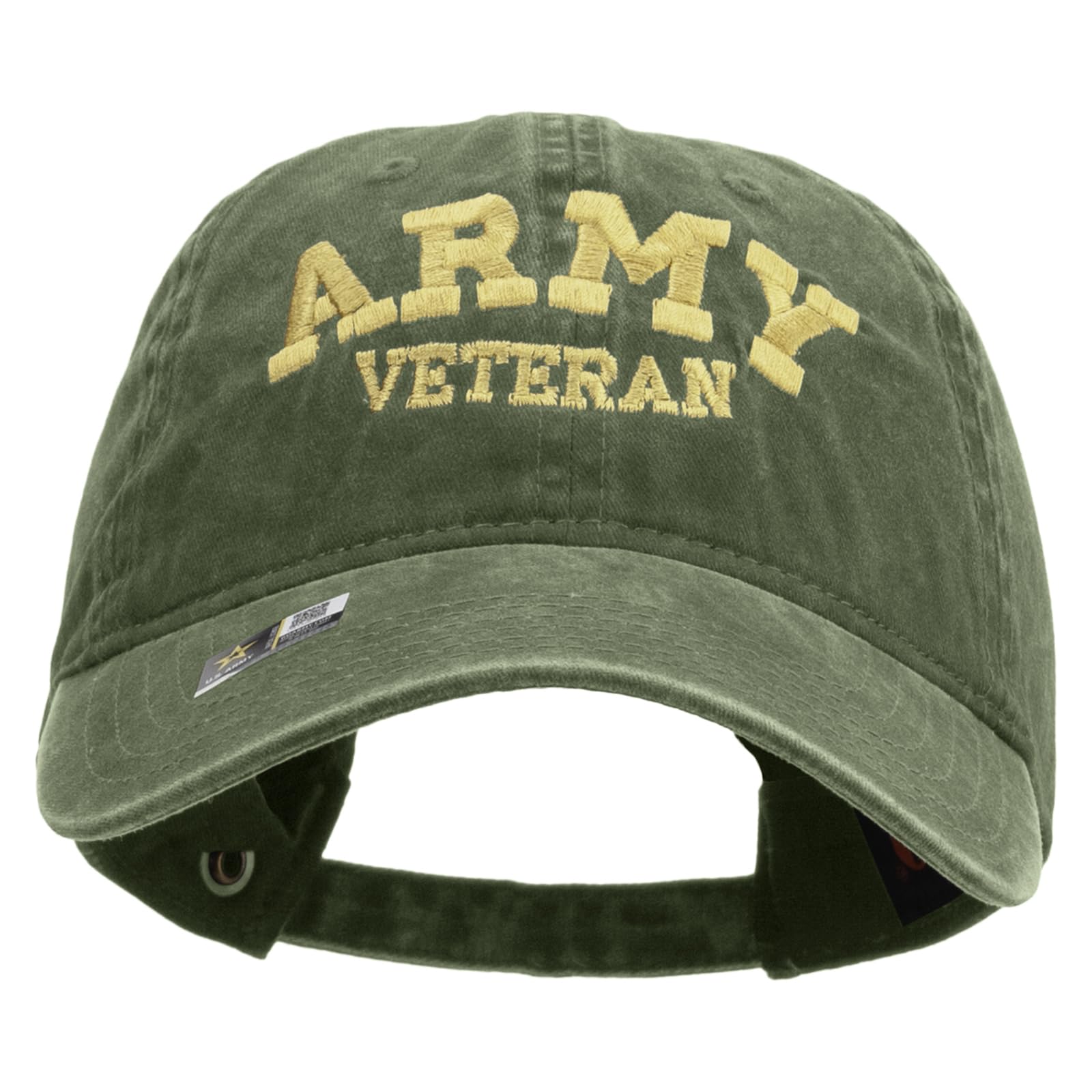 e4Hats.com Army Veteran Letters Embroidered Washed Solid Pigment Dyed Cotton Twill Brass Buckle Cap